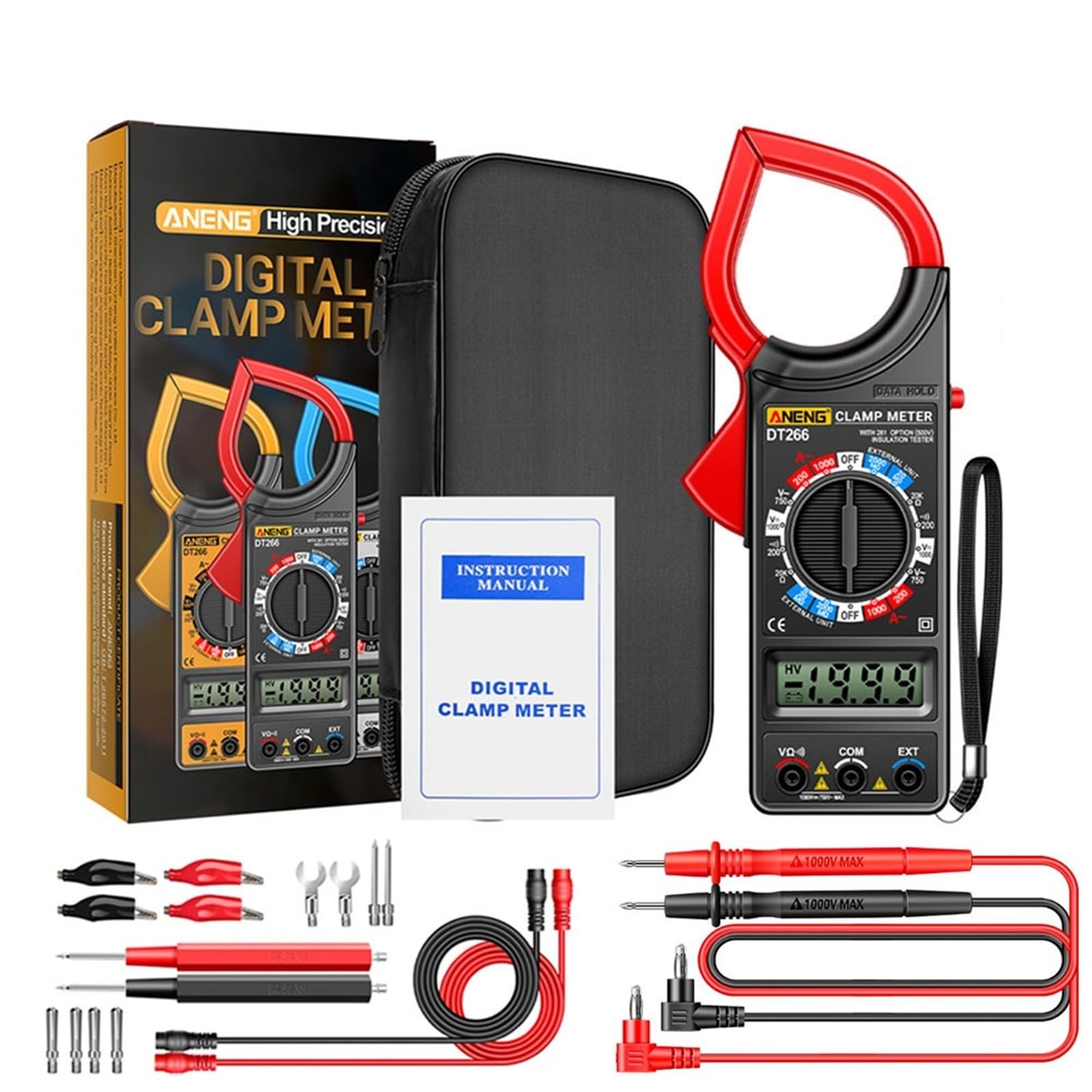 Pince ampèremétrique intelligente DT266-8 1999 points Détection de courant professionnelle numérique de haute précision 2000 outils de test de résistance(Red Pro)