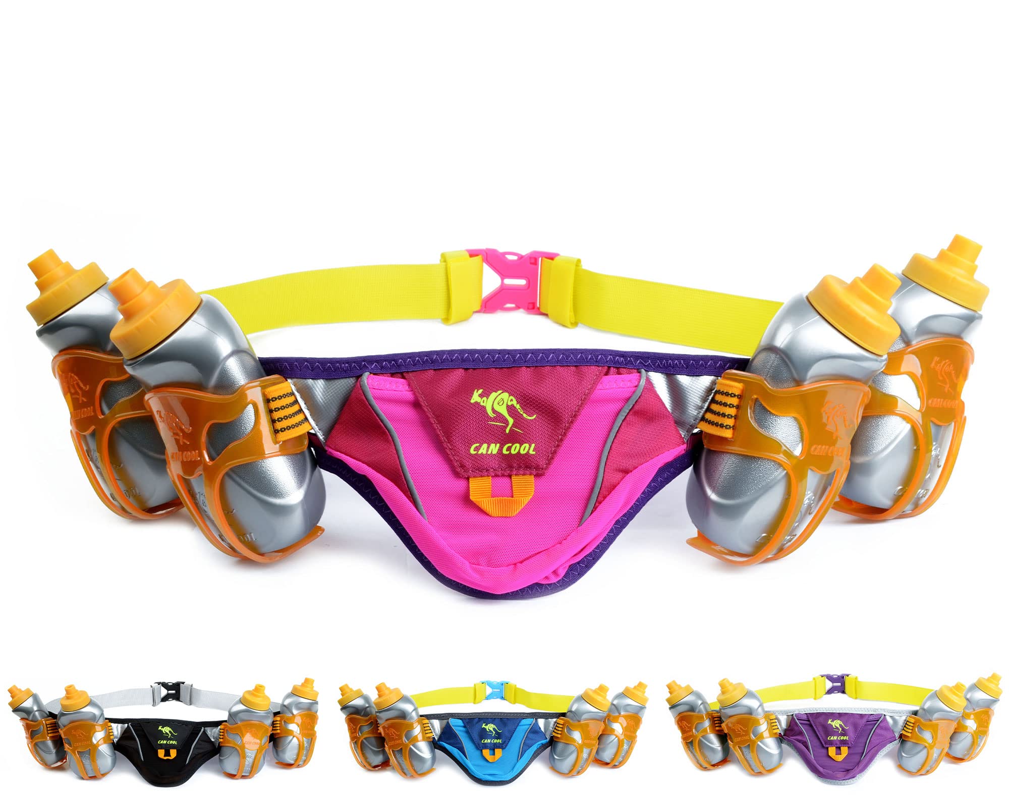 Hydration Running Belt - Fits iPhone 8, X and Similar Sized Phones - with 4 BPA Free Water Bottles & Runners Reflective Gear for High Visibility