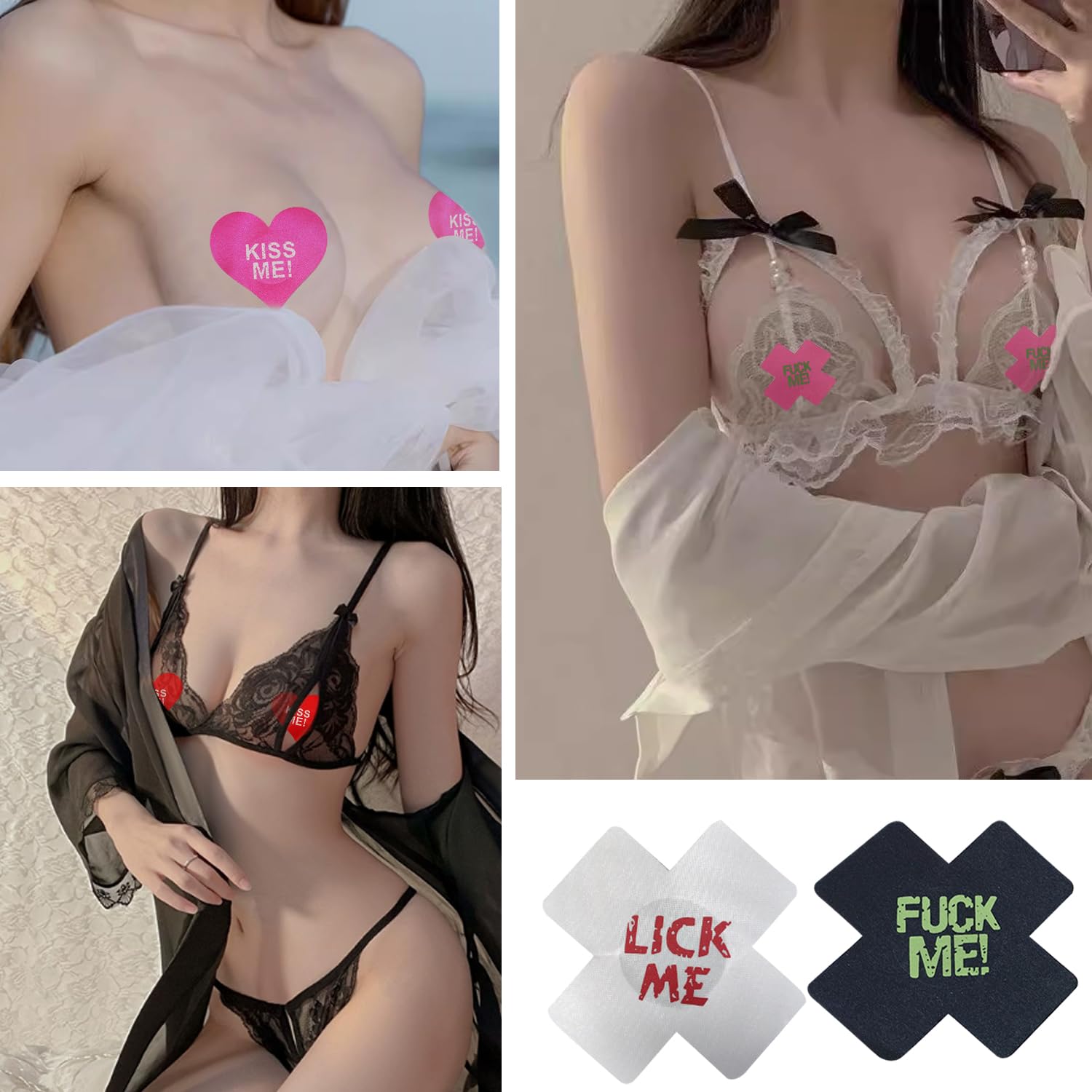 5 Paia Di Lettera Del Seno Adesivi, 1 Pezzo Di Corda Di Cotone Manette, Fibbia Di Ritenuta Regolabile, Puntelli Sexy, Anti-Vuoto Petto Adesivi, Puntelli Del Partito.