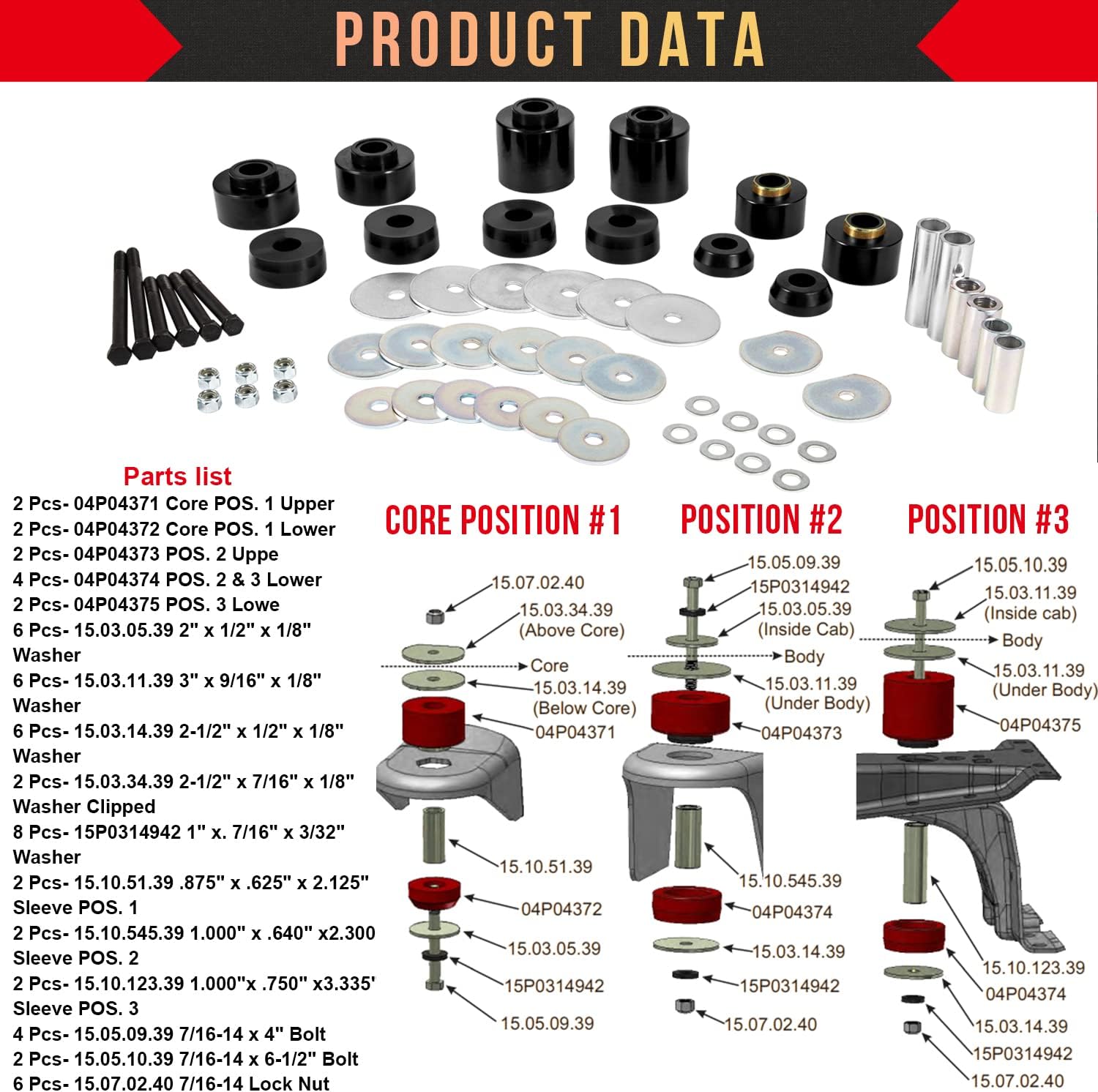 Body Mount Bushing Set Kit Compatible with 1980-1998 Ford F150 F250 F350 2WD 4WD, Heavy Duty Polyurethane Body Cab Mounts Steel Sleeves and Hardware Replacement Kit 58 PCS Black