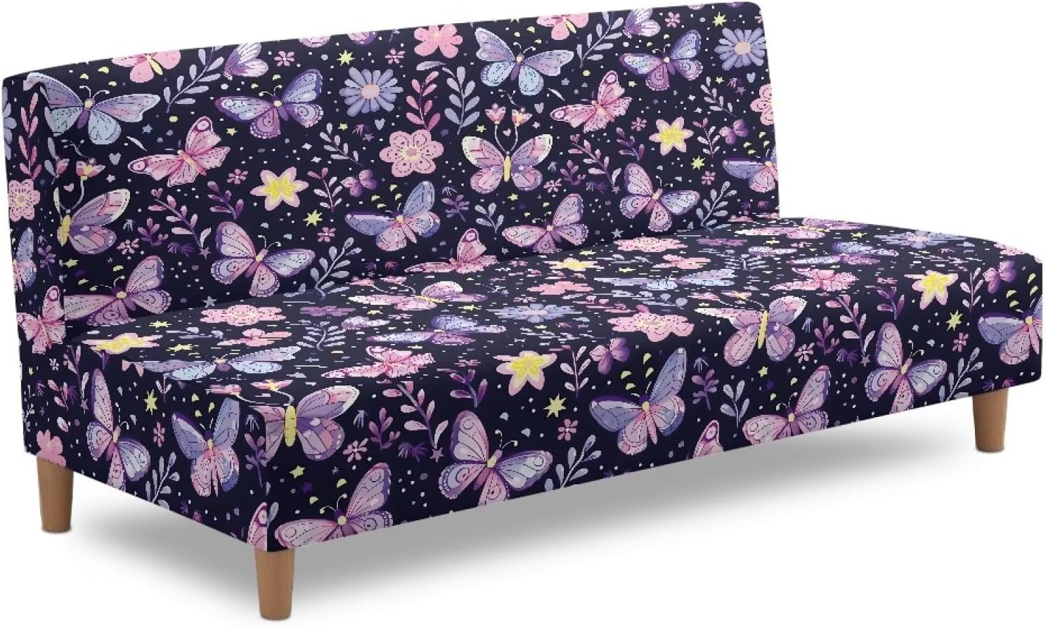 Merkmak Armless Futon Cushion Covers Dog Paws Print Sofa Slipcovers Anti-Slip Futon Couch Cover with Elastic Bottom for Living Room Bedroom Hotel Furniture Protector - Yellow
