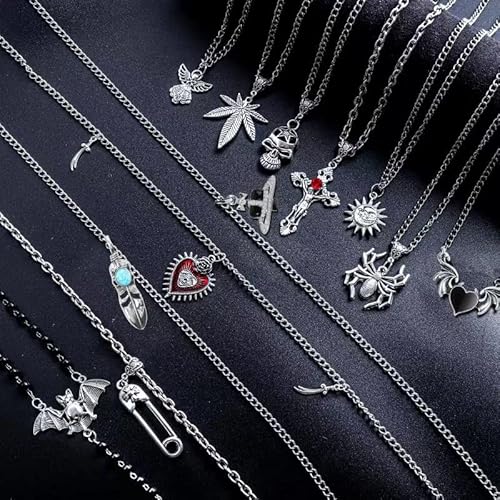 Luyi 12 Pcs Gothic Grunge Necklace Set Y2K Jewelry Accessories Goth Necklaces Cross Fairy Evil Eye Angel Heart Wing Chain Choker Necklace For Women Teen Girls #TOP1