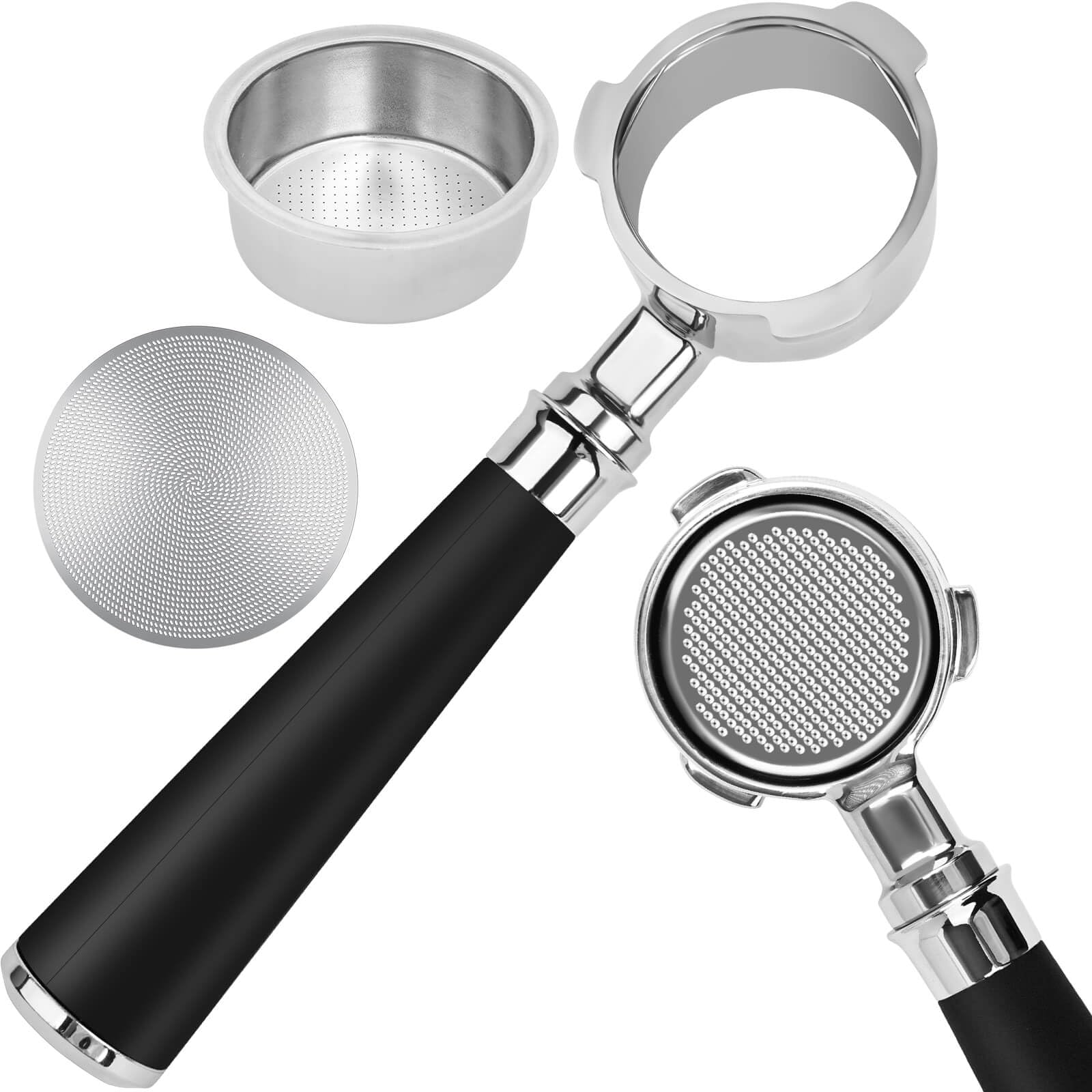 51mm Bodenloser Siebträger 3 Ohren Passend für DeLonghi Classic EM450, inkl. 0,2 mm Puck Screen + 2-Tassen-Sieb