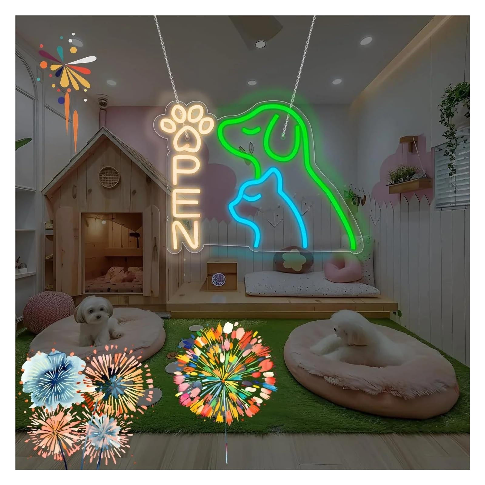Scritta luminosa Insegna Al Neon A Con Apertura Per Animali Domestici, Decorazione Da Parete Per Amanti Degli Animali, Illuminazione Commerciale Per La Casa 36.8cmх27.6cm
