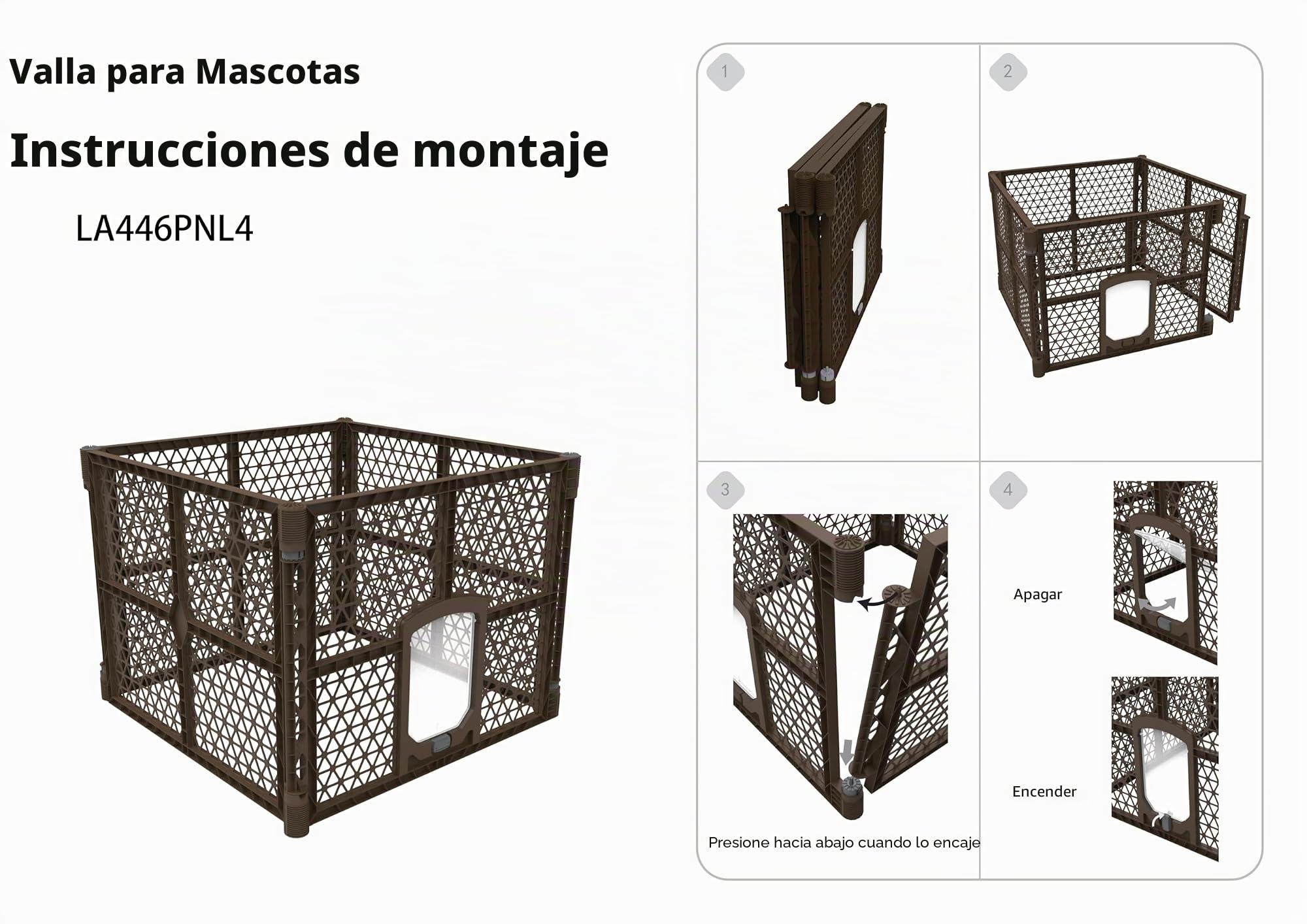 Lanco - Parque de 4 Paneles de Plástico con Puerta. Facil Montaje y Traslado. Resistente. para Interiores y Exteriores. Medidas: 4 Paneles de 90 x 90 x 67 cm.