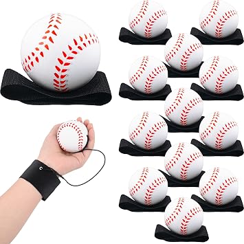 Deekin 2.36 Inch Wrist Return Ball Sports Wristband Rebound Ball on a String Rebound Bouncy for Wrist Exercise Fun Outdoor Activity for Team12 Pcs,Baseball