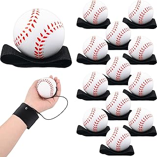 Deekin 12 Pcs 2.36 Inch Sports Wrist Balls Baseball Ball Wristband Toys Rebound Ball Rubber Baseball Wrist Return Ball on a String for Wrist Exercise Nice Gift Party Favor Toy