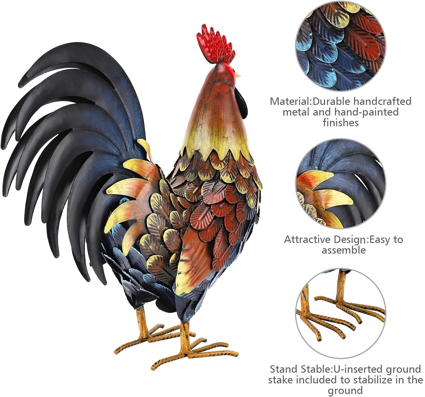 Handmade Multicolor Metal Rooster Garden Statue