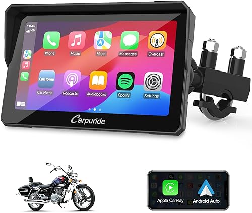Miniatura 1 de Carpuride W702 - Pantalla portátil inalámbrica para Apple Carplay y Android Auto para motocicleta, navegación GPS de 7 pulgadas, Bluetooth doble,
