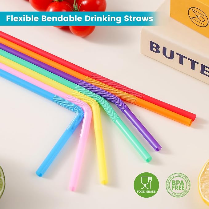 100 pitillos plásticos flexibles y desechables de 12.6 in miniatura 4