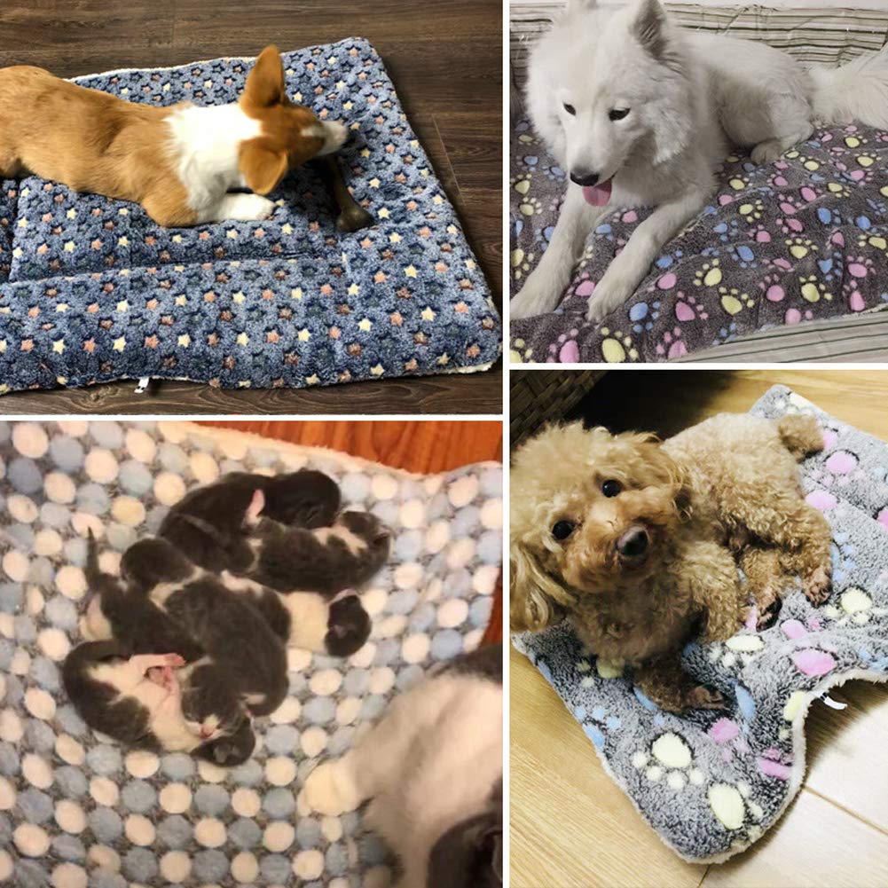 Couverture en polaire sherpa double épaisseur ultra douce pour animaux de compagnie – Jeté en polaire de qualité supérieure pour chiens et chats – Motif étoiles bleues – Taille 7