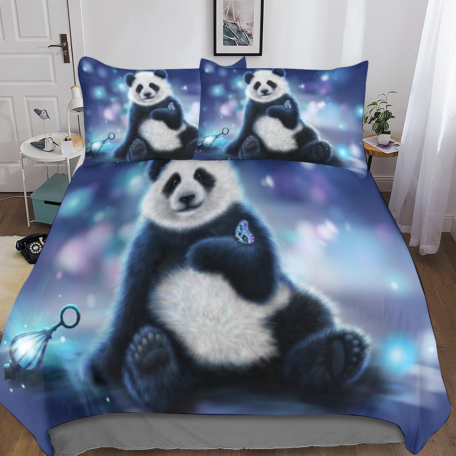 Parure de lit de luxe king avec housse de couette imprimée panda 3D premium