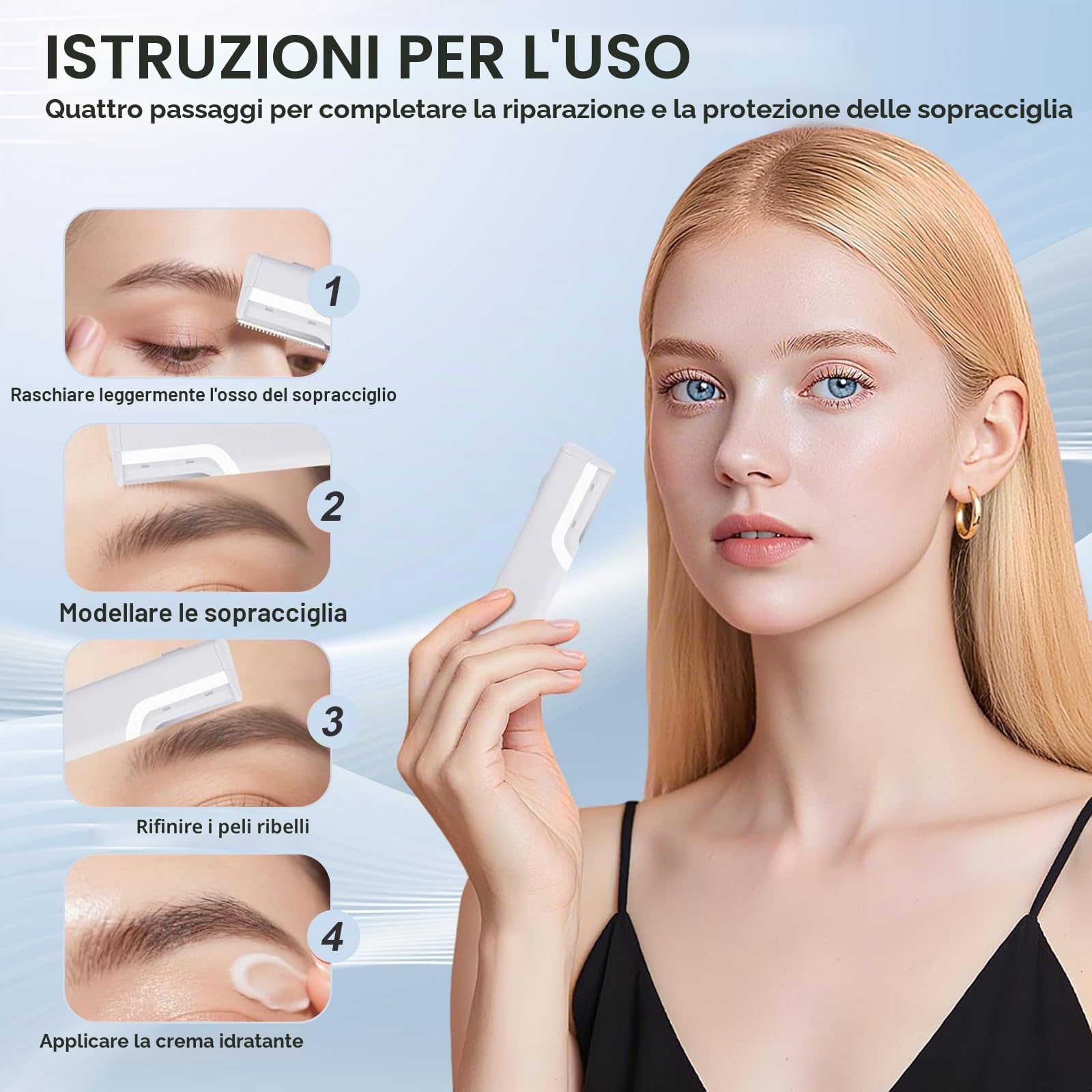 Rasoio Dermaplane Sonic，Rimozione Peli Viso 3 Velocità Ricaricabile per Donne con LED & 5 Lame di Ricambio - Rimozione Gentile Lanugine Pesca & Esfoliazione, Ricarica USB