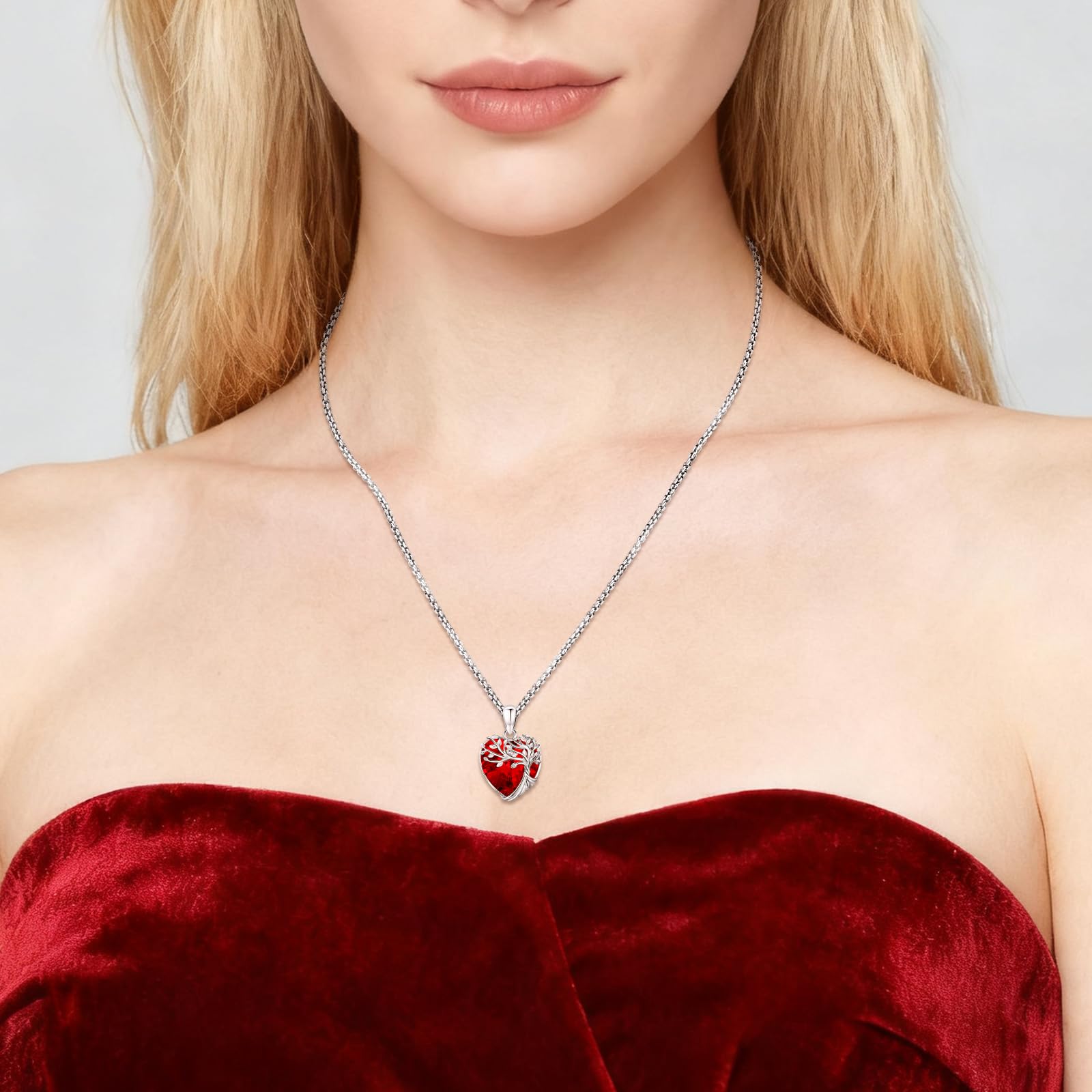 Eusense Collar Árbol de la Vida para mujer Collar Árbol Genealógico Colgante de Piedra Lunar Colgante con Corazón de Cristal Regalo de Joyería para Mamá Joyería Árbol de la Vida