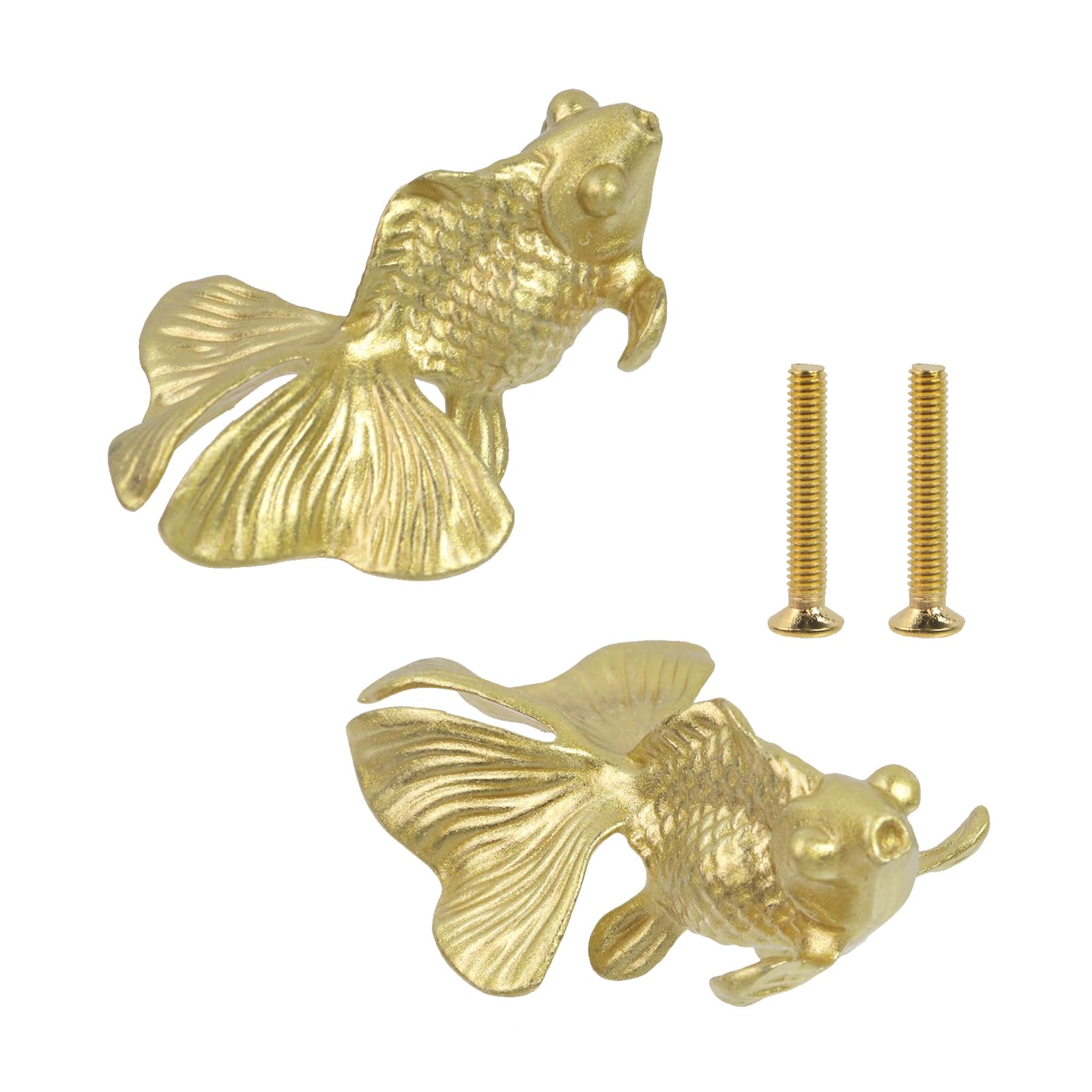 Boutons de placard en laiton poignée de tiroir dorée poisson quincaillerie meuble avec vis x2