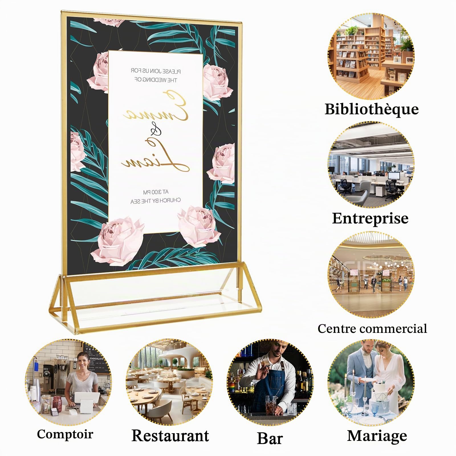 12 présentoirs de table acrylique dorés 10 x 15 cm | Double Face, Cadre Doré, Vertical, Porte-menu, Porte-numéros de Table, Support A6, Mariage, Restaurant, Fête
