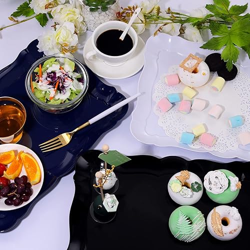 Miniatura 5 de BBG Paquete de 6 bandejas de plástico negro para servir alimentos, platos y bandejas de fiesta de Halloween de 15 x 10 pulgadas, bandejas