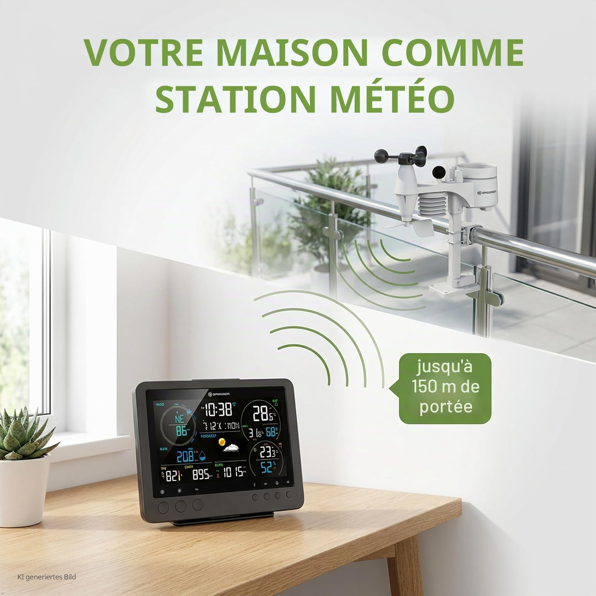 Bresser Station météo WiFi avec capteur 8-en-1 pour WBGT, UV, vent, pluie, lumière, pression, climat intérieur, prévision | Bresser Bise Station météo sans fil professionnelle Wifi 8 en 1