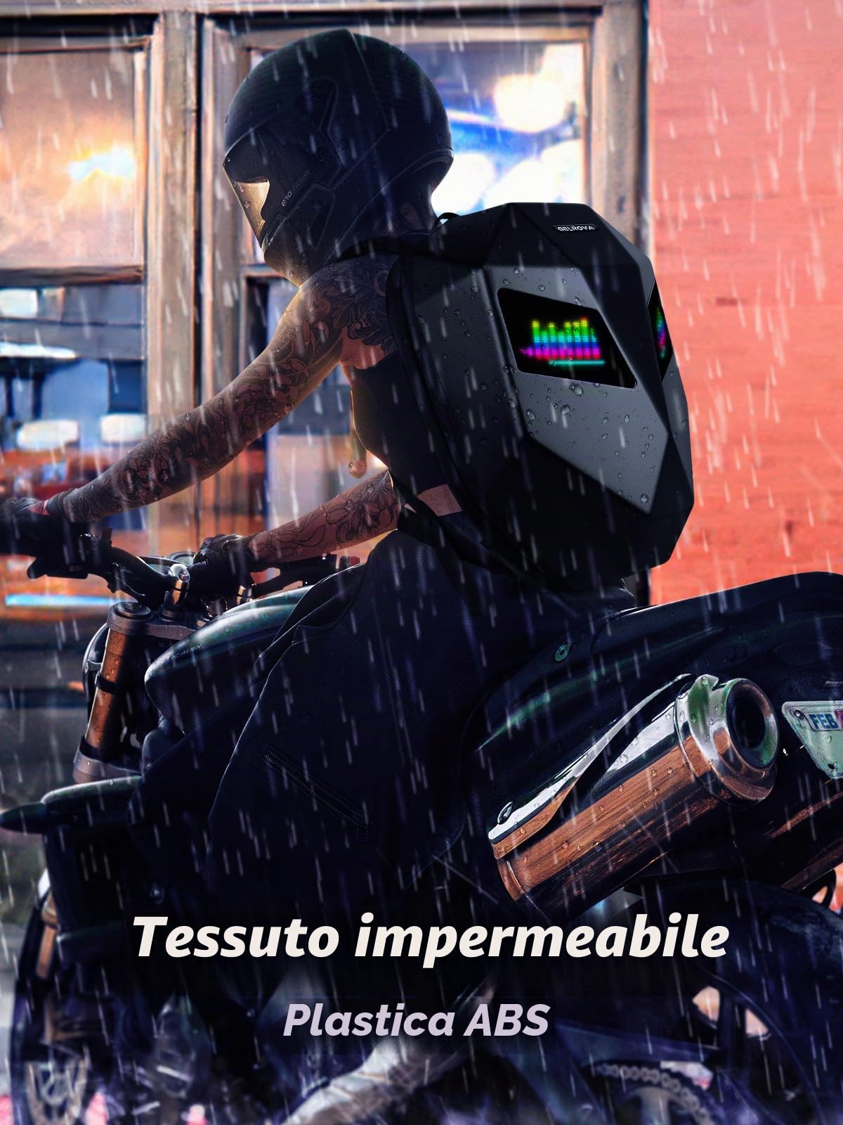 Gelrova Zaino moto LED, 3D Hard Zaino da casco per moto, casco di grande capacità, testo/immagine/GIF animata