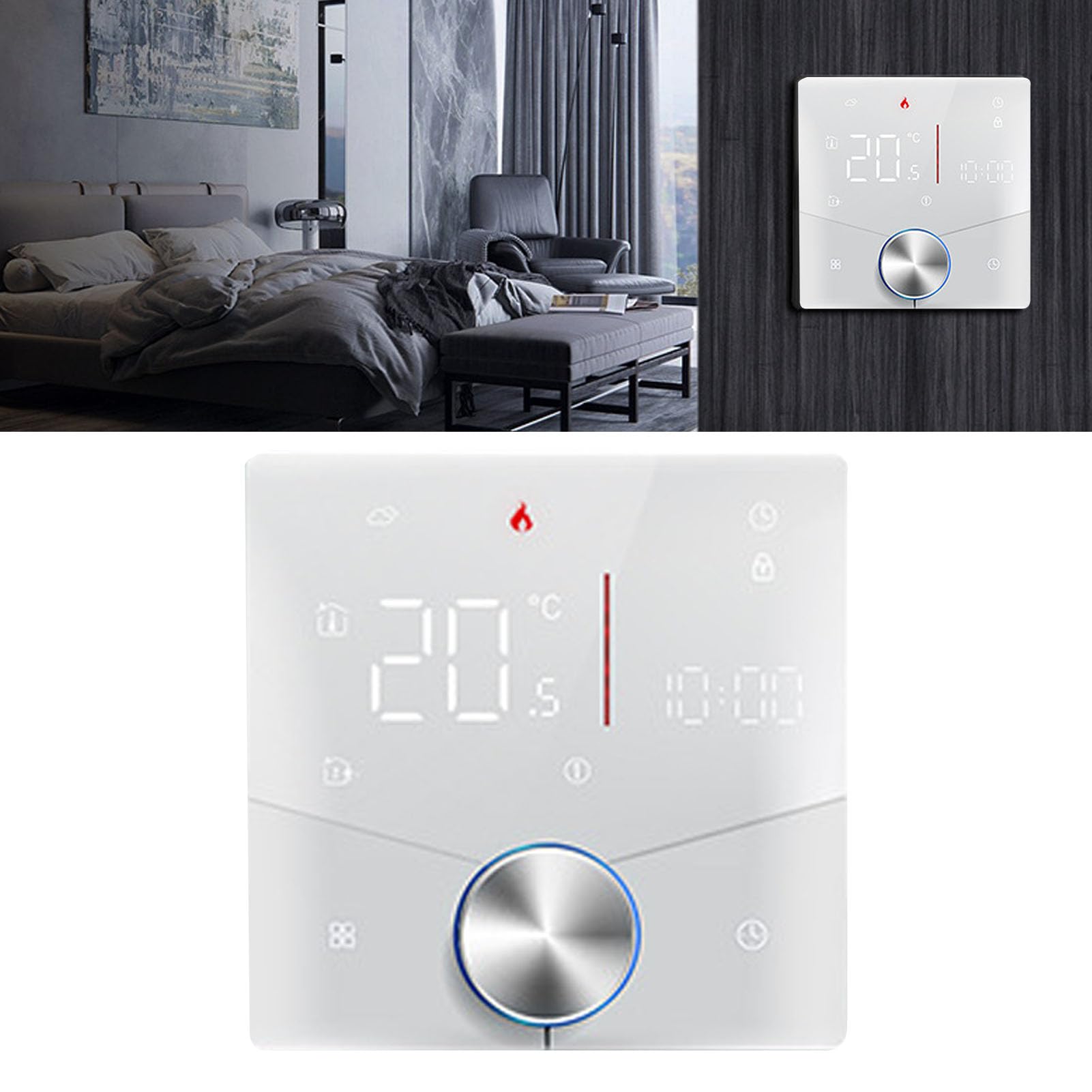 Smart Thermostat WiFi Programmierbares digitales Thermostat mit kontrollfarbe genaue Temperaturregelung für Heizheizungssaunaberadenheizungssysteme AC95 240 V ACDC24V (Weiß)