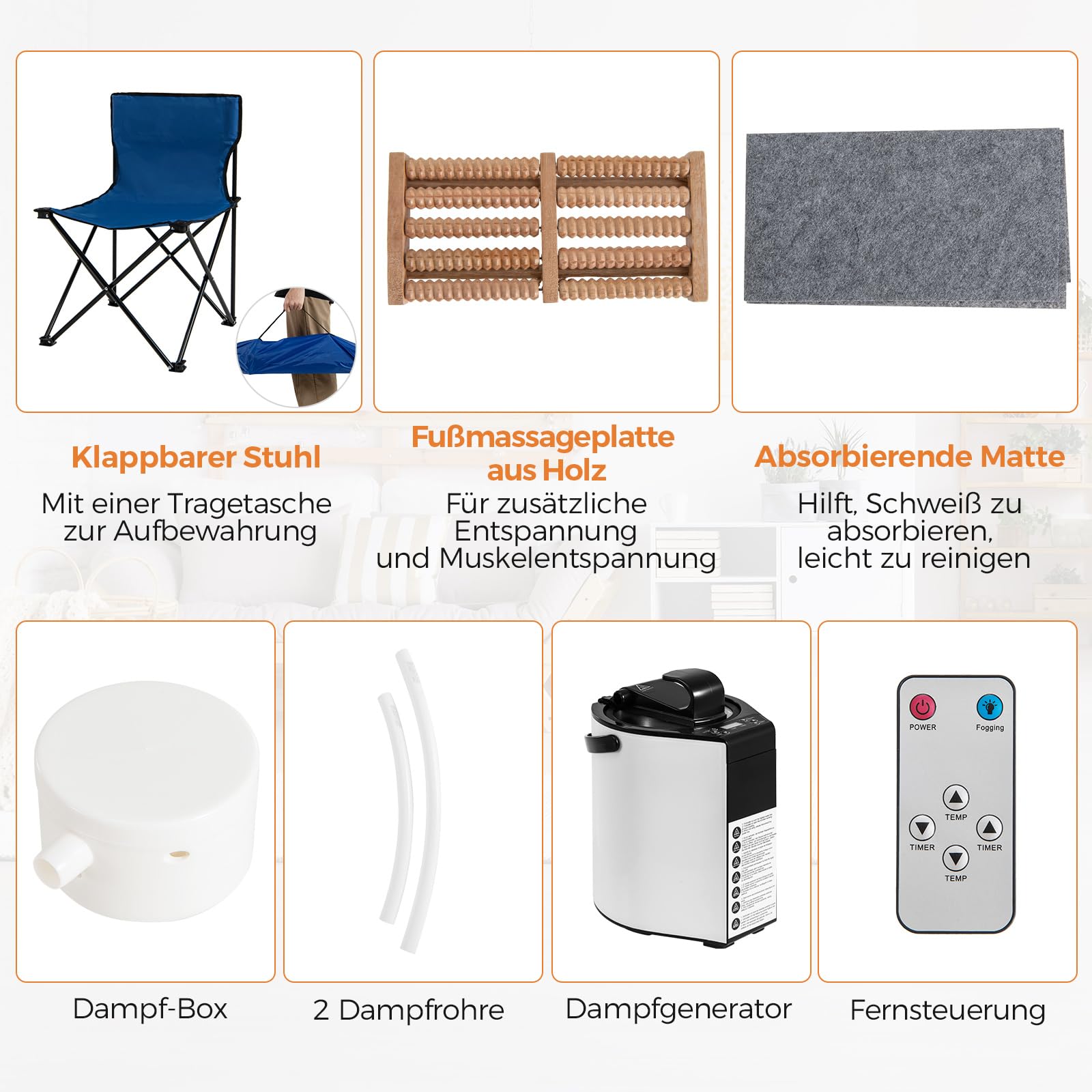 COSTWAY tragbare Dampfsauna, Heimsauna für 1-2 Personen mit 3 Liter Dampfgenerator, Timer, Fernbedienung, Fußmassagegerät & Klappstuhl, Saunazelt Sitzsauna Zuhause, 89 x 89 x 149 cm (Grau)