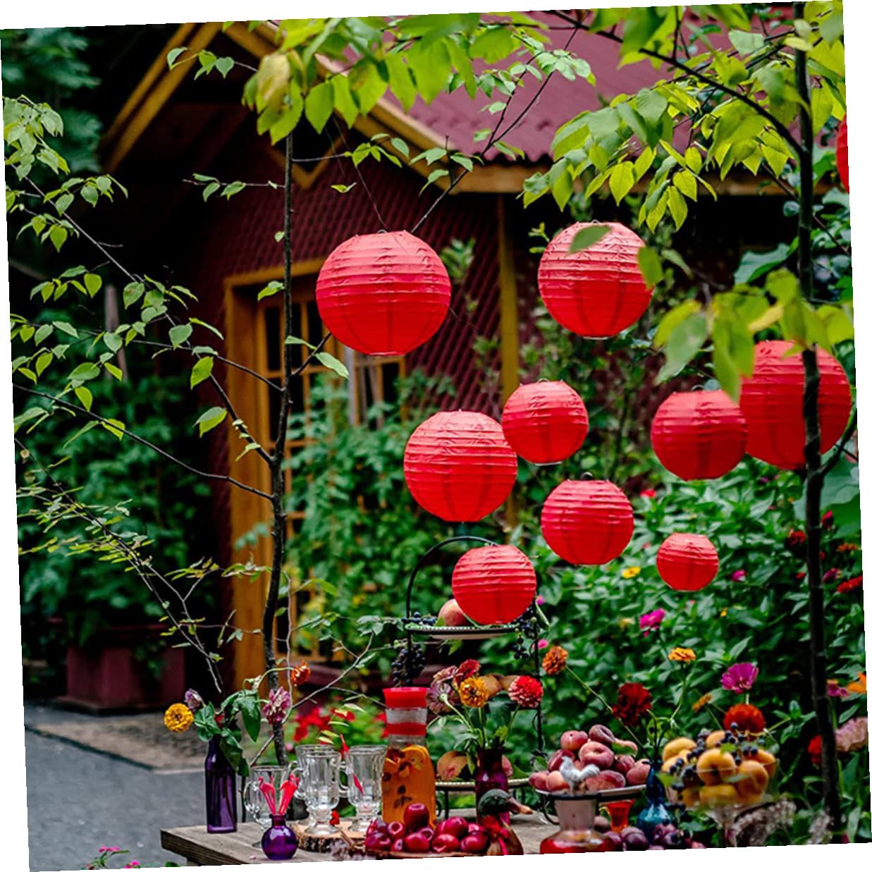 Faroles de Papel Colgantes Rojos 25 Piezas para Decoración de Fiesta, Cumpleaños, Boda y Jardín, Linternas de Papel Plegables Redondas para Ambiente Exterior y Eventos