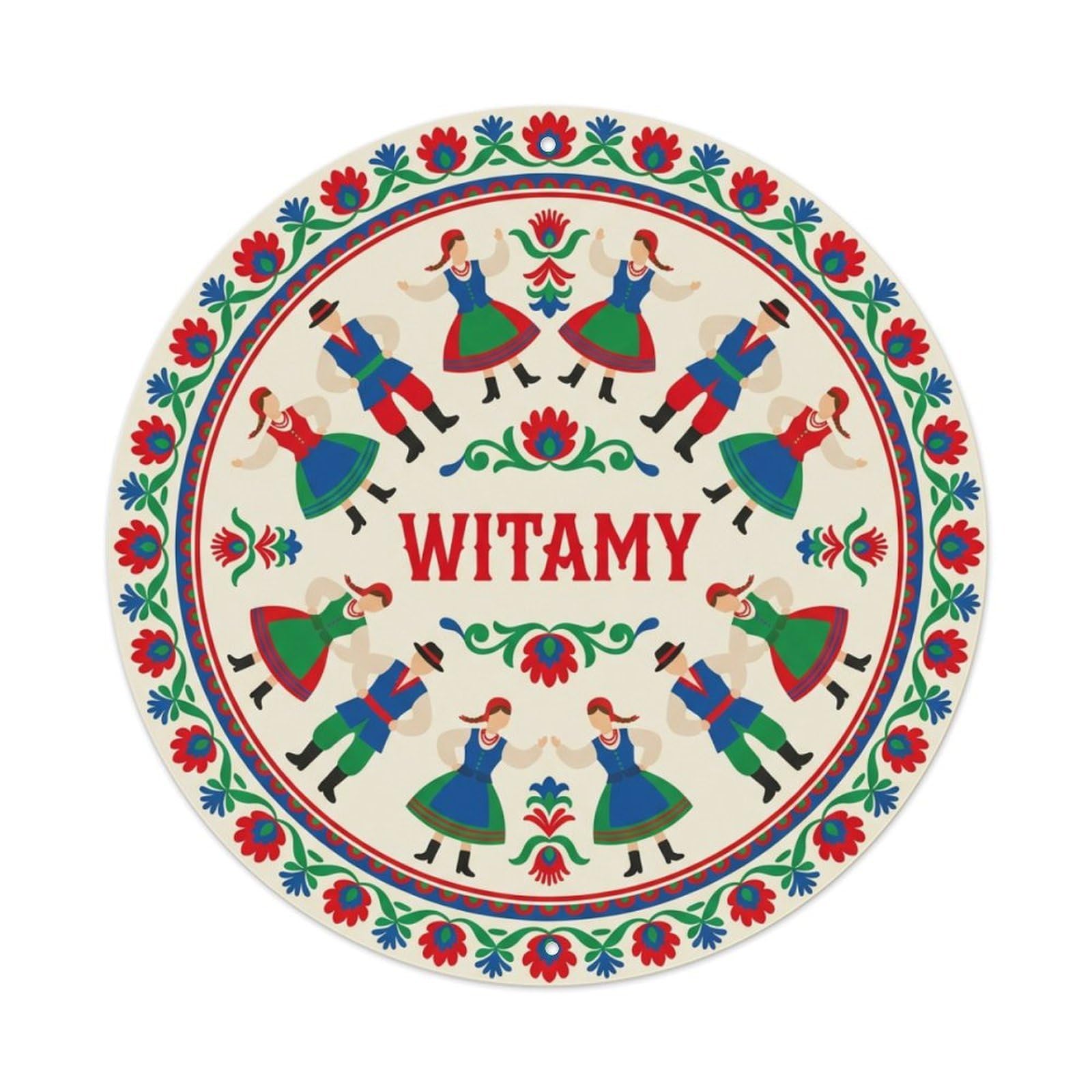 Fyrn Style Metal Tin Sign Vintage Polish Folk Art Witamy Welcome Folk Dance