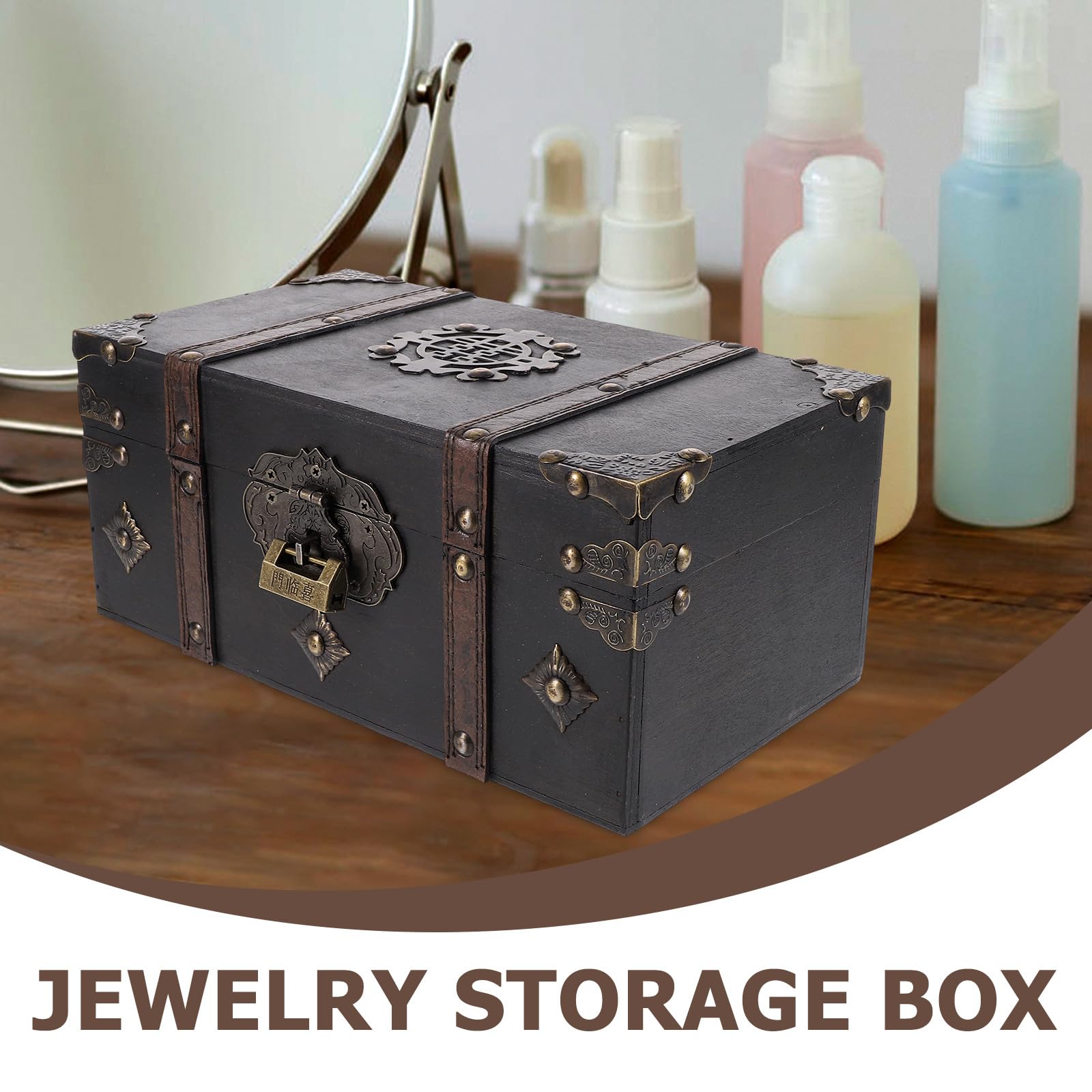 HANABASS Schmuckorganizer Hölzerne Aufbewahrungsbox Schmuckkästchen Vintage mit Schloss und Ausreichender Kapazität mit Deckel für Schlafzimmer und Wohnzimmer