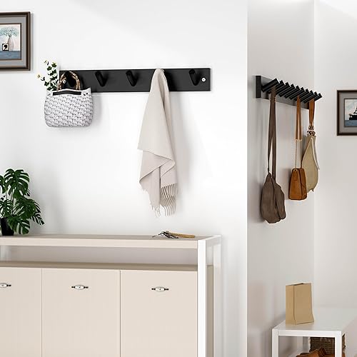 Miniatura 3 de SKOLOO Perchero de madera para colgar en la pared, agujero a agujero de 16 pulgadas, 5 clavijas de bambú para colgar ropa, batas, toallas,