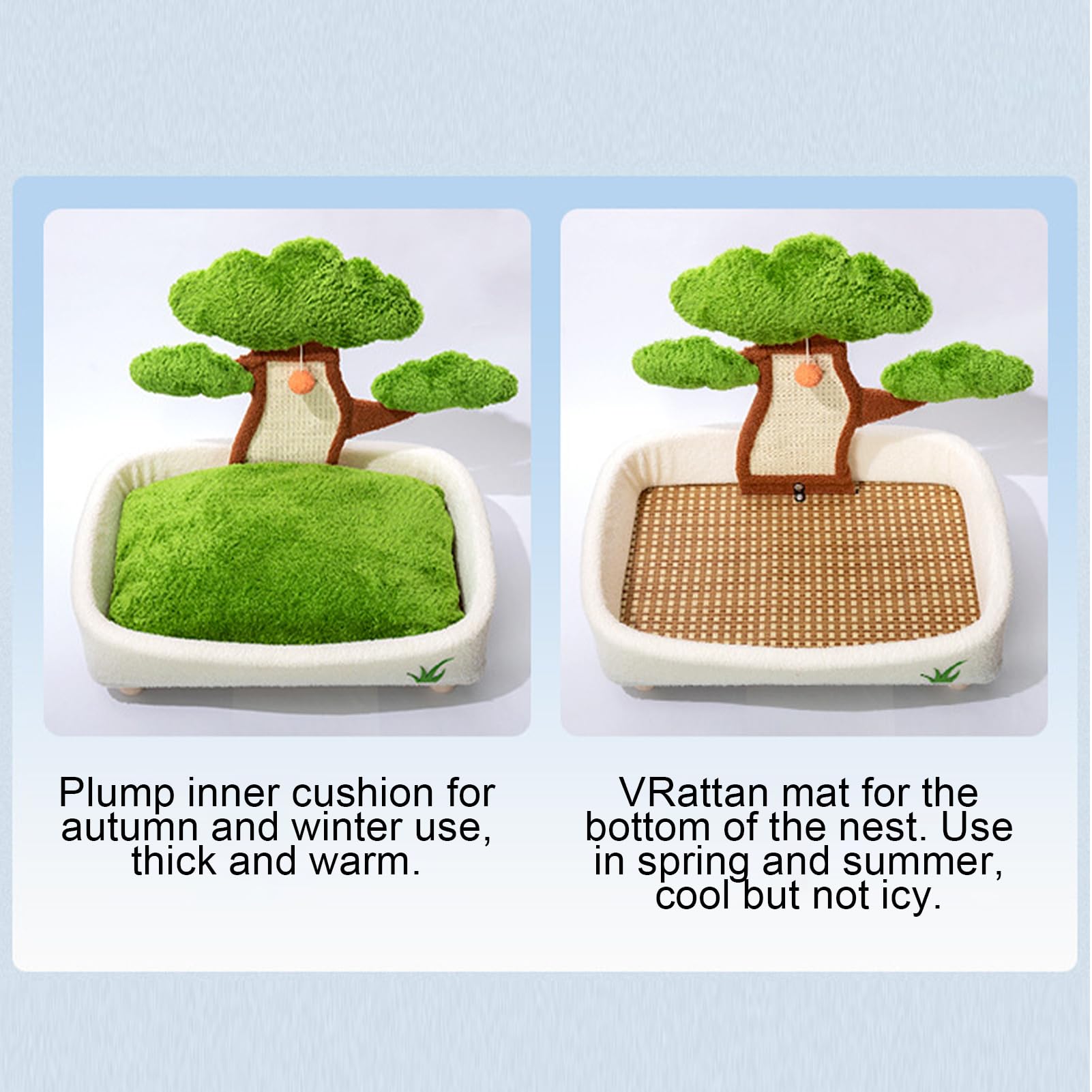 Camas para Mascotas para Gatos – Cama en Maceta de Pino para Gatos de | interior con bola de felpa y rascador | Cuna lavable para coche de mascotas, interior, invierno, sala de estar, dormitorio, m