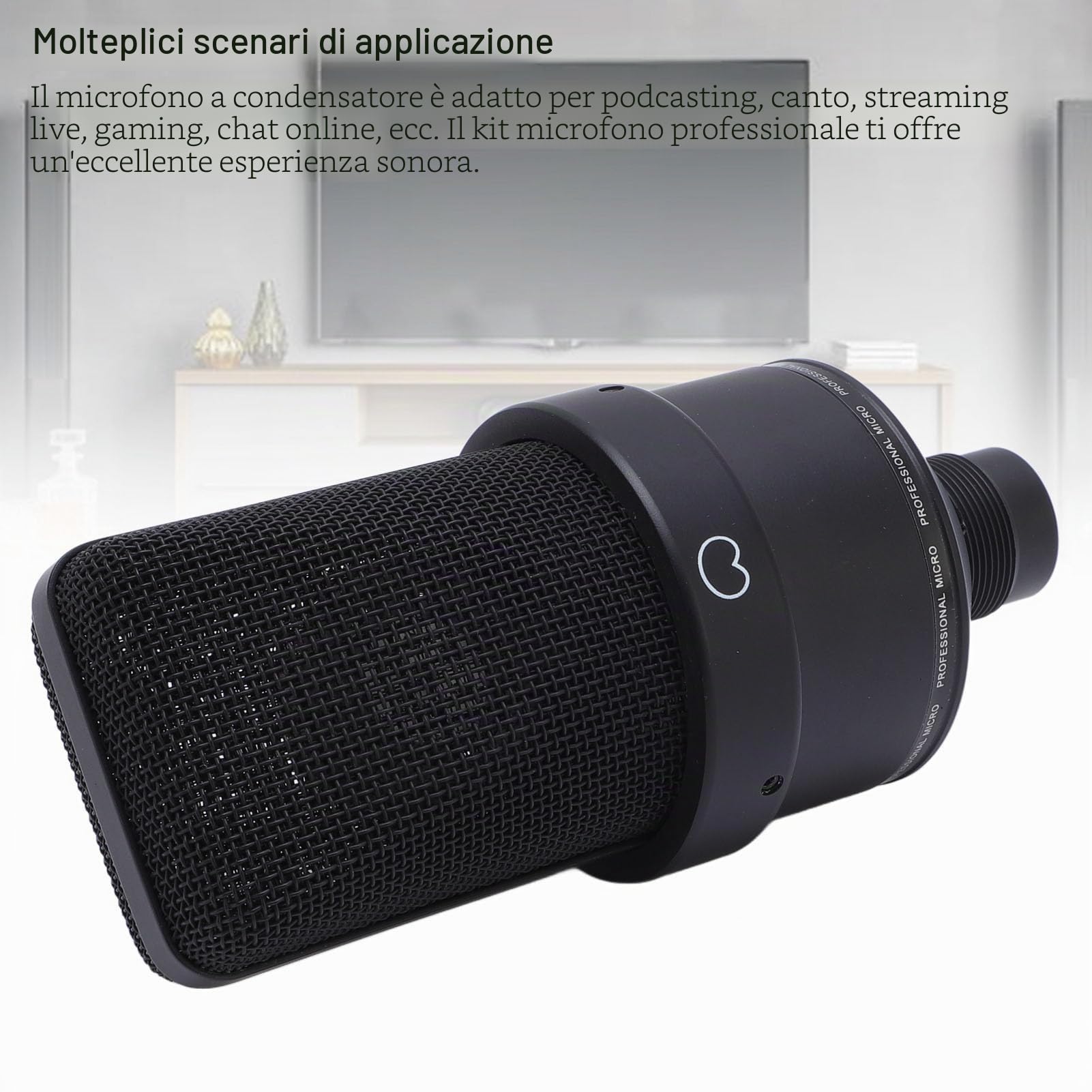 Microfono a condensatore XLR da 26 mm, a grande membrana, con supporto antiurto, uscita XLR e filtro pop per streaming, registrazioni, giochi, produzione musicale