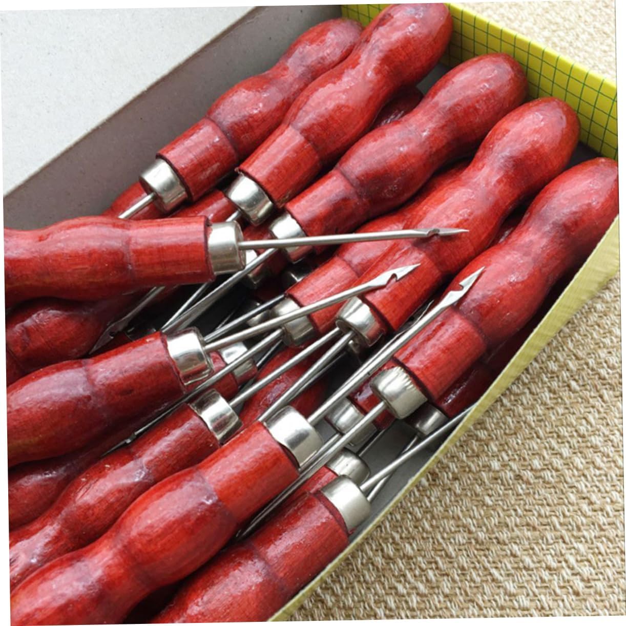 STOBOK 20pcs Wooden Handle Sewing Needles Awl Tool for DIY Crafting Shoe Repair Upholstery and Stitching Projects