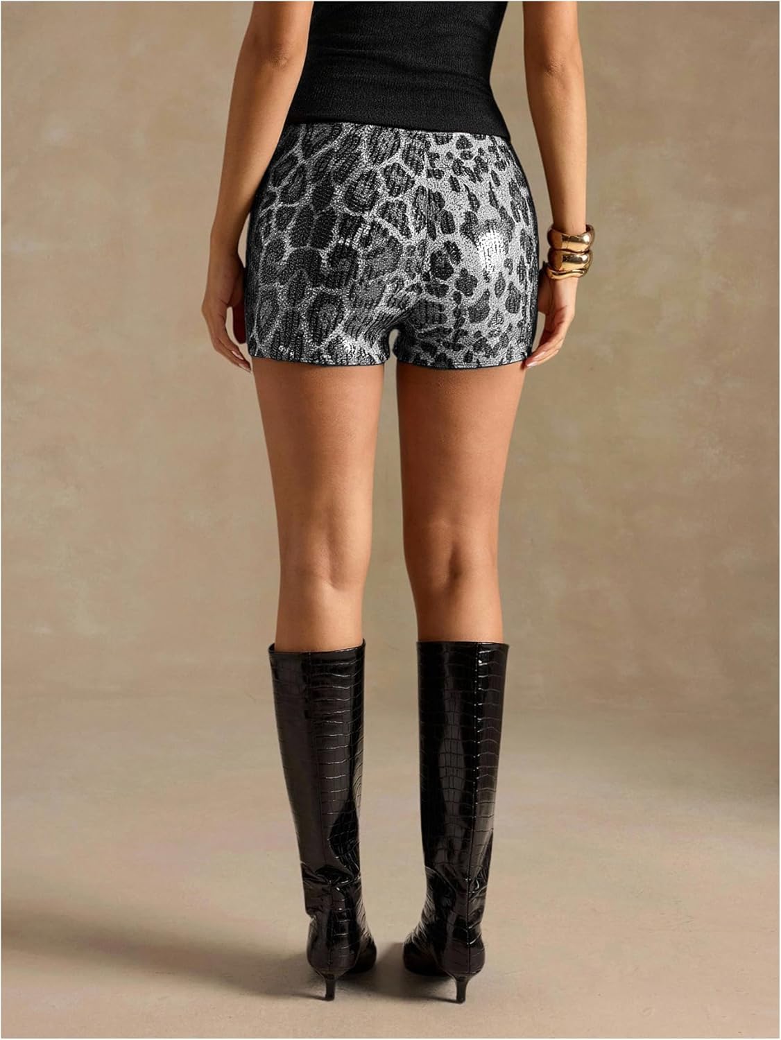 MakeMeChic Women's Cheetah Print Shorts Y2K Sequin Leopard Mini Micro Shorts - Image 2