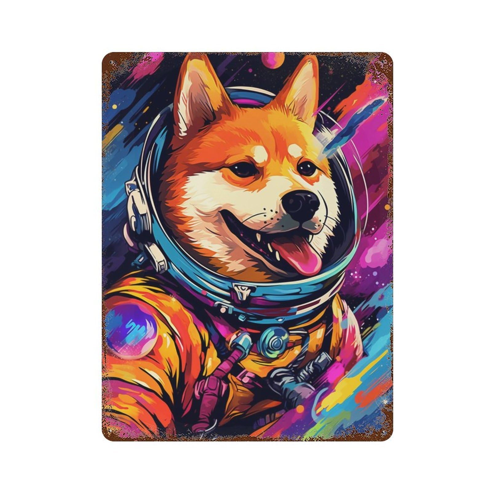 Garage Style Cosmic Canine Explorer-7 Vintage Metal Tin Sign 15.7"x11.8", Classic Wall Plaque for Bar And Workshop