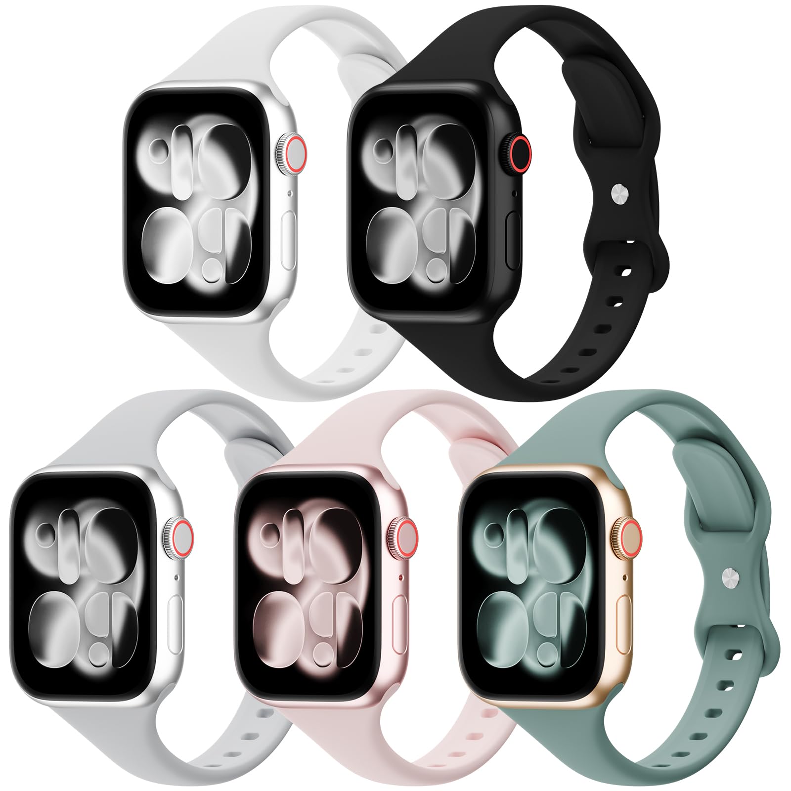 5 Pack Slim Thin Silicone Band Compatible with Apple Watch Bands Women Men