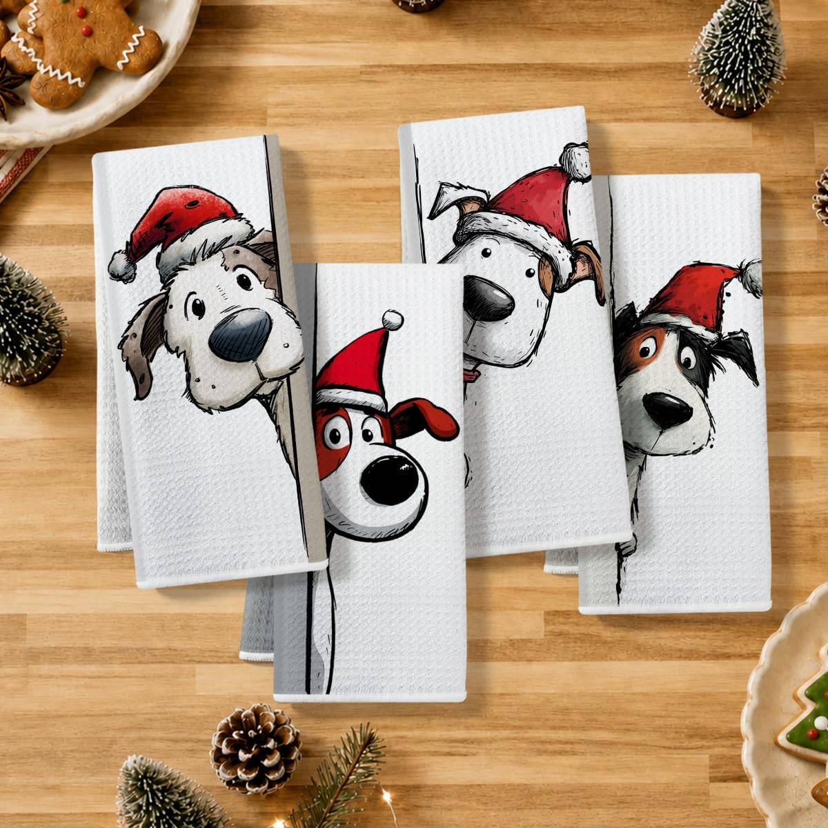 4 Pcs Funny Christmas Dog Kitchen Towels, Cute Dog Gifts Dish Towels image 3