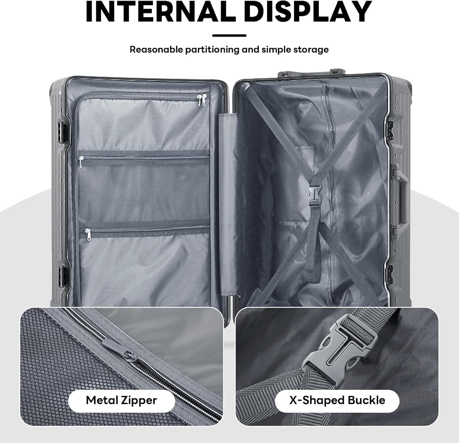 Hard Shell Carry-On Luggage, Lightweight Hardside Suitcase with 4-Wheel Spinner, USB Charging Port Cup Holder, TSA Lock, No Zipper (gray, 20inch)