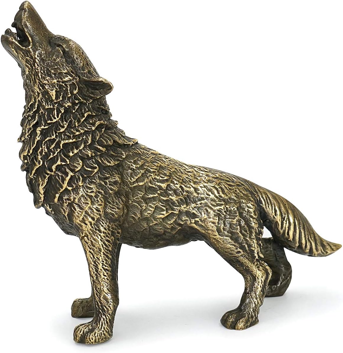 DreamsEden Small Bronze Wolf Statue, Little Metal Animal Figurine Home Decoration, 5.7 x 1.7 x 5 Inches