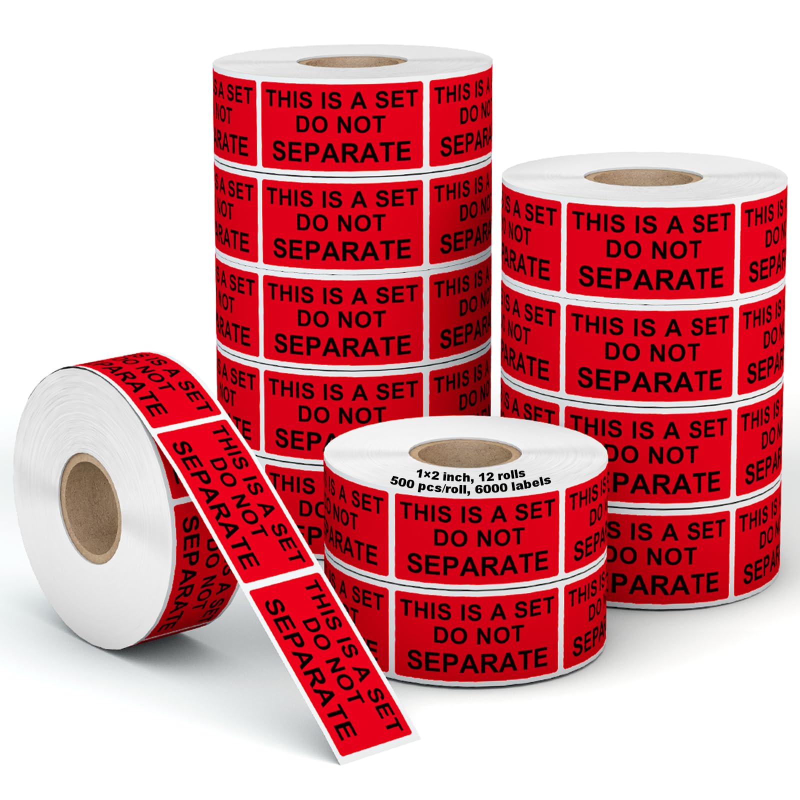 Labelebal 12 Rolls 1" x 2" Warning Label,This is a Set Do Not Separate Dark Red Packing Labels Permanent Adhesive (12 Rolls, 6000 Labels)