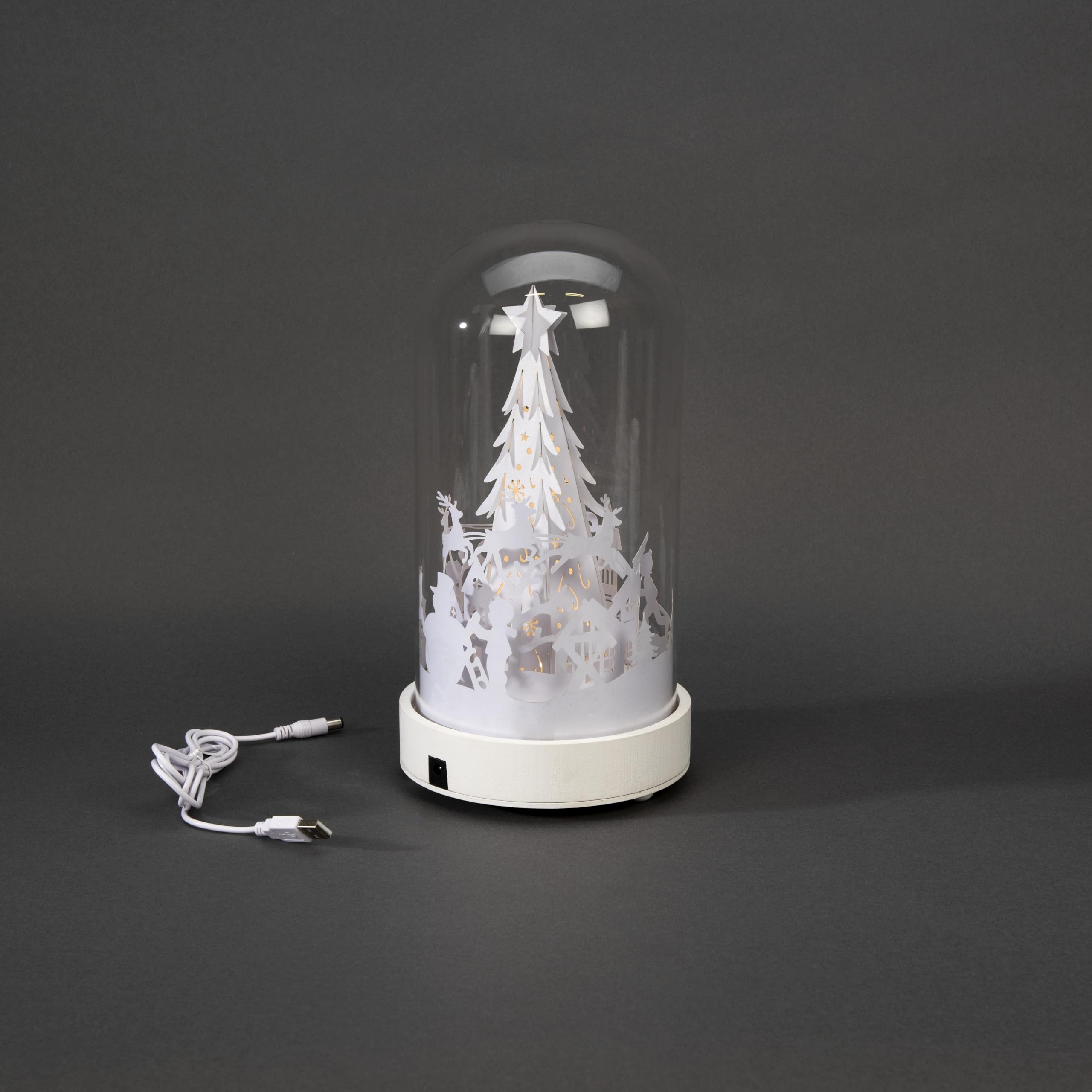 Konstsmide LED Glaslaterne "Weihnachtsmann", rotierend, mit 6h Timer und Musik, 10 warm weiße Dioden, batteriebetrieben, Innen, 0,6W, schwarzes Kabel, 3 x AA 1.5V (exkl.) - 3227-210