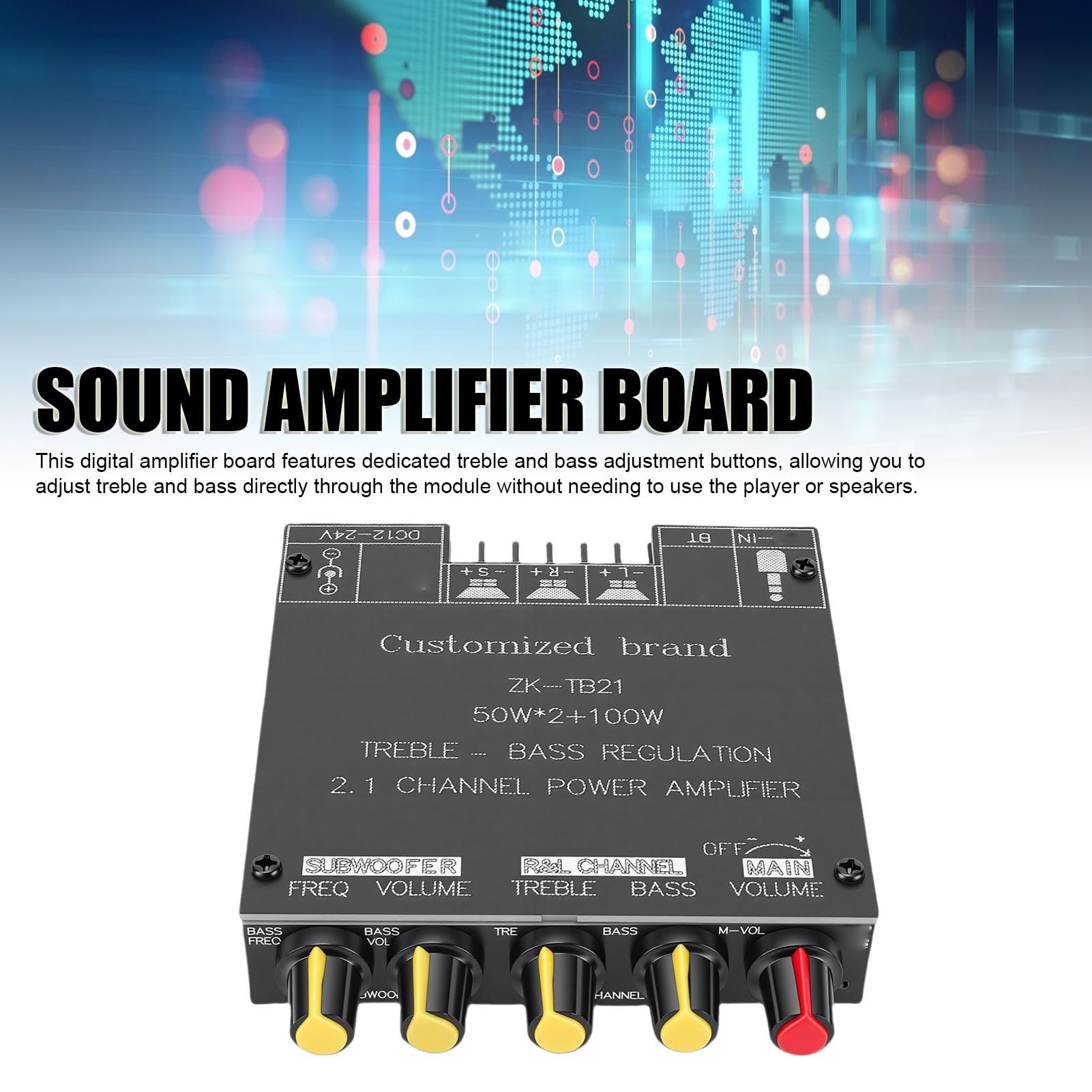 Dpofirs Bluetooth Sound Amplifier Board 50W with Treble Bass Control