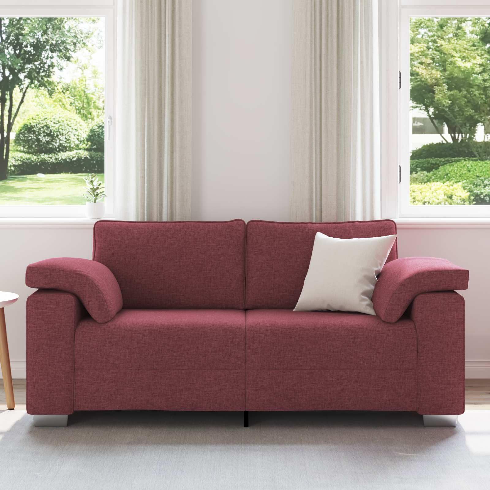 Canapé Deux Places en Tissu Bordeaux 180 cm, Sofa de Salon Moderne avec Accoudoirs Larges, Assise Confortable et Respirante pour Salon et Studio, Structure en Métal et Bois