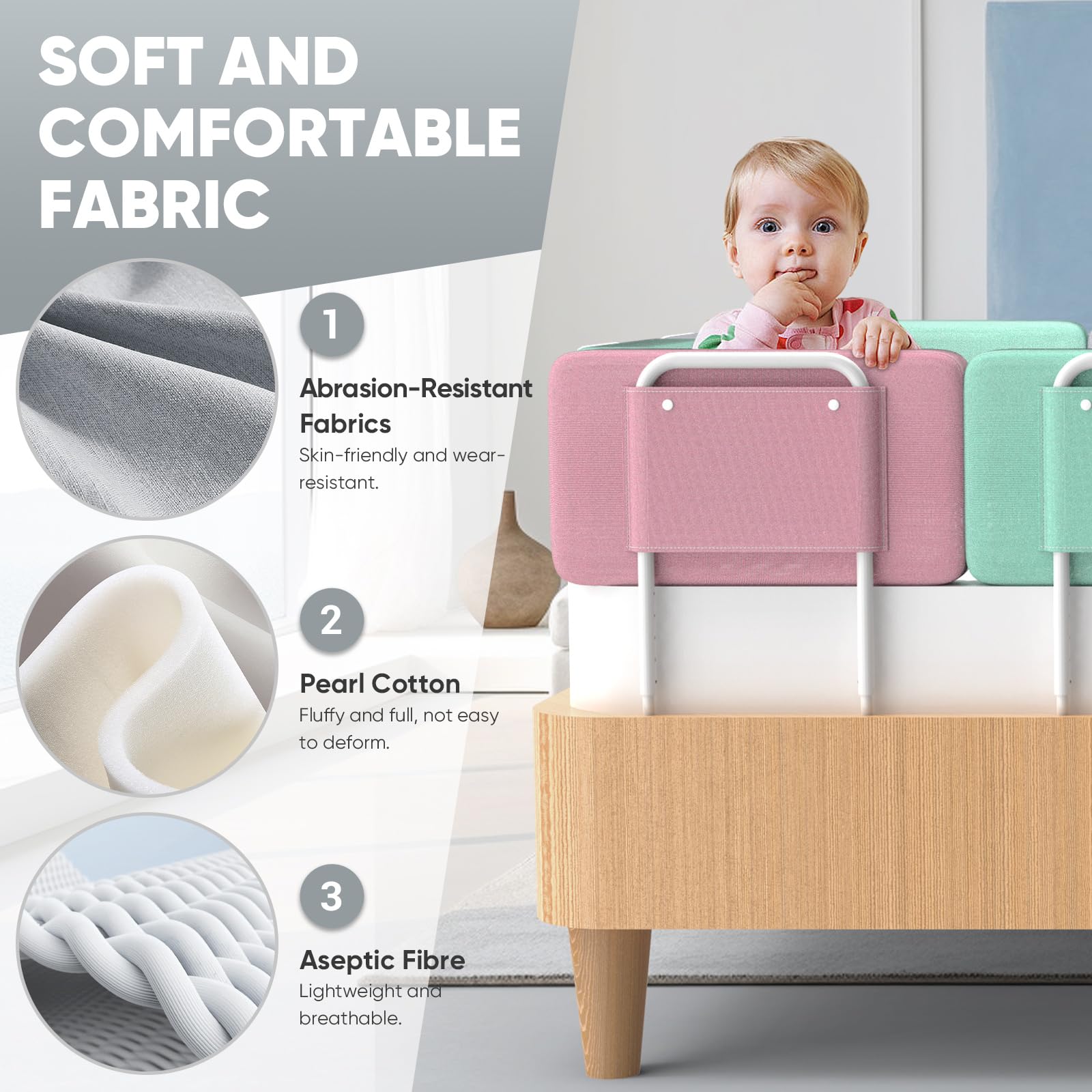 Barrera anticaídas para Cama Infantil, 60 cm de Ancho, barreras Cama para niños Barrera Cama Bebe, Color Gris