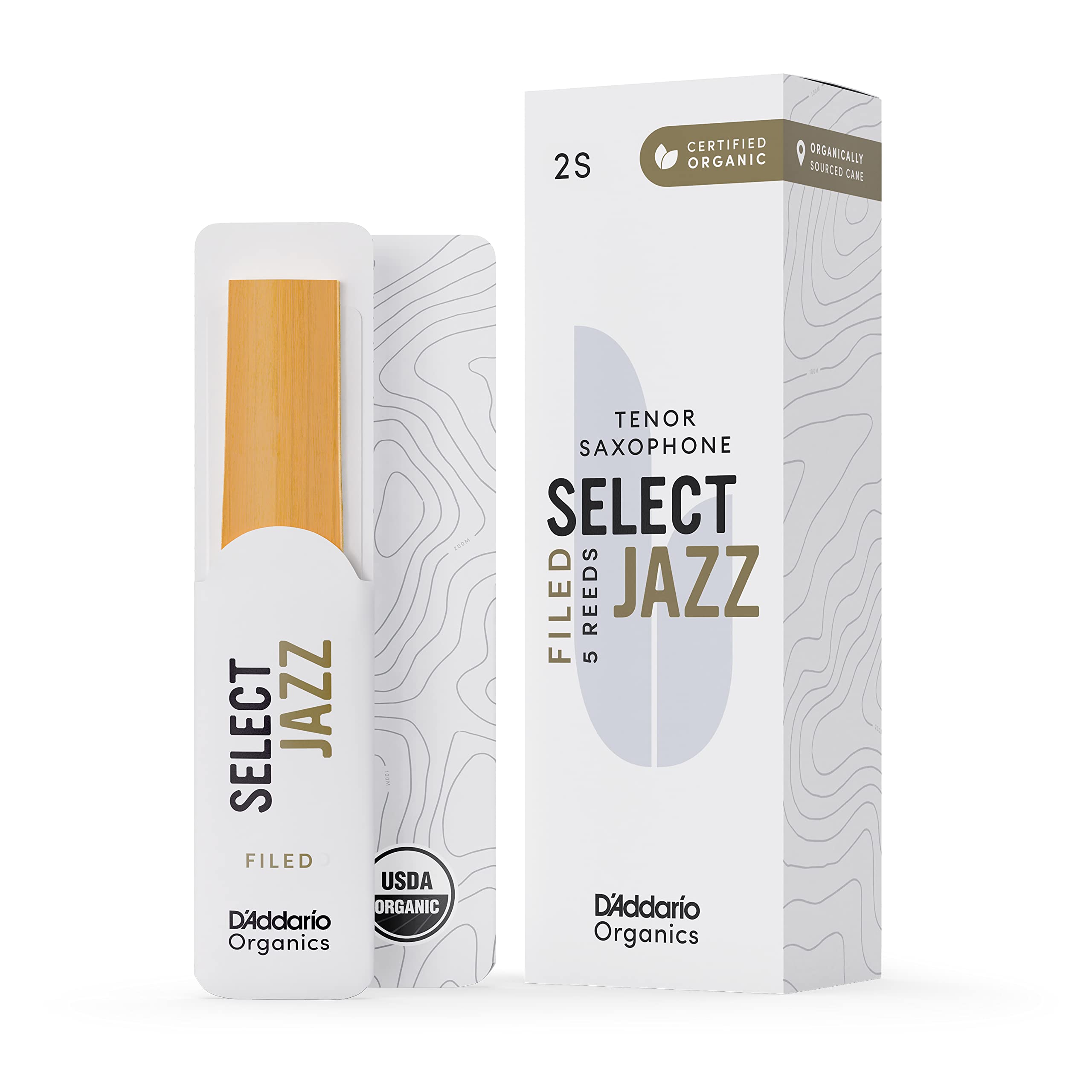 D'Addario Organisch Select Jazz Filed Tenor Saxophon-Stimmzungen - Saxophonrohre - Das erste und einzige Bio-Schilfrohr - 2 Weich, 5 Packung