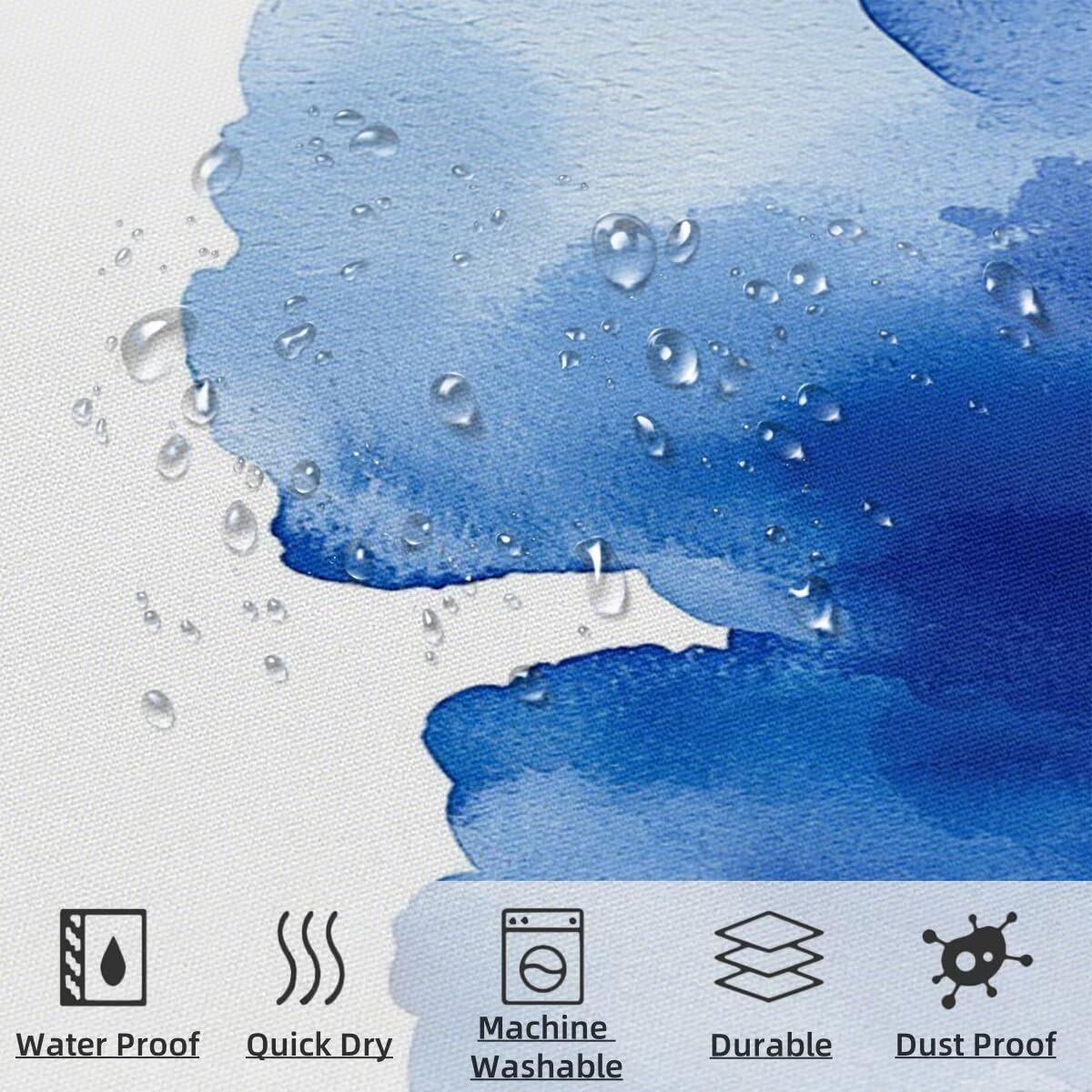 Blau Duschvorhang 240x200, Duschrollo mit 12 Duschvorhang Haken, Blühen Shower Curtains Beschwerter Saum, Waschbar Polyester Stoff Wasserdicht Extra Lang für Badewanne Badezimmer Deko, Geschenke -5117
