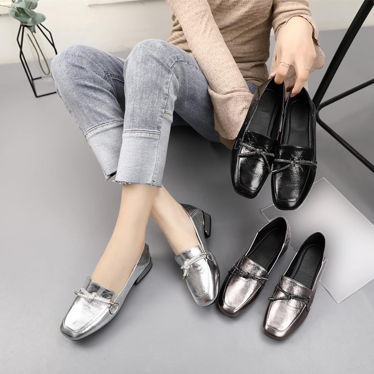 low block heel loafer