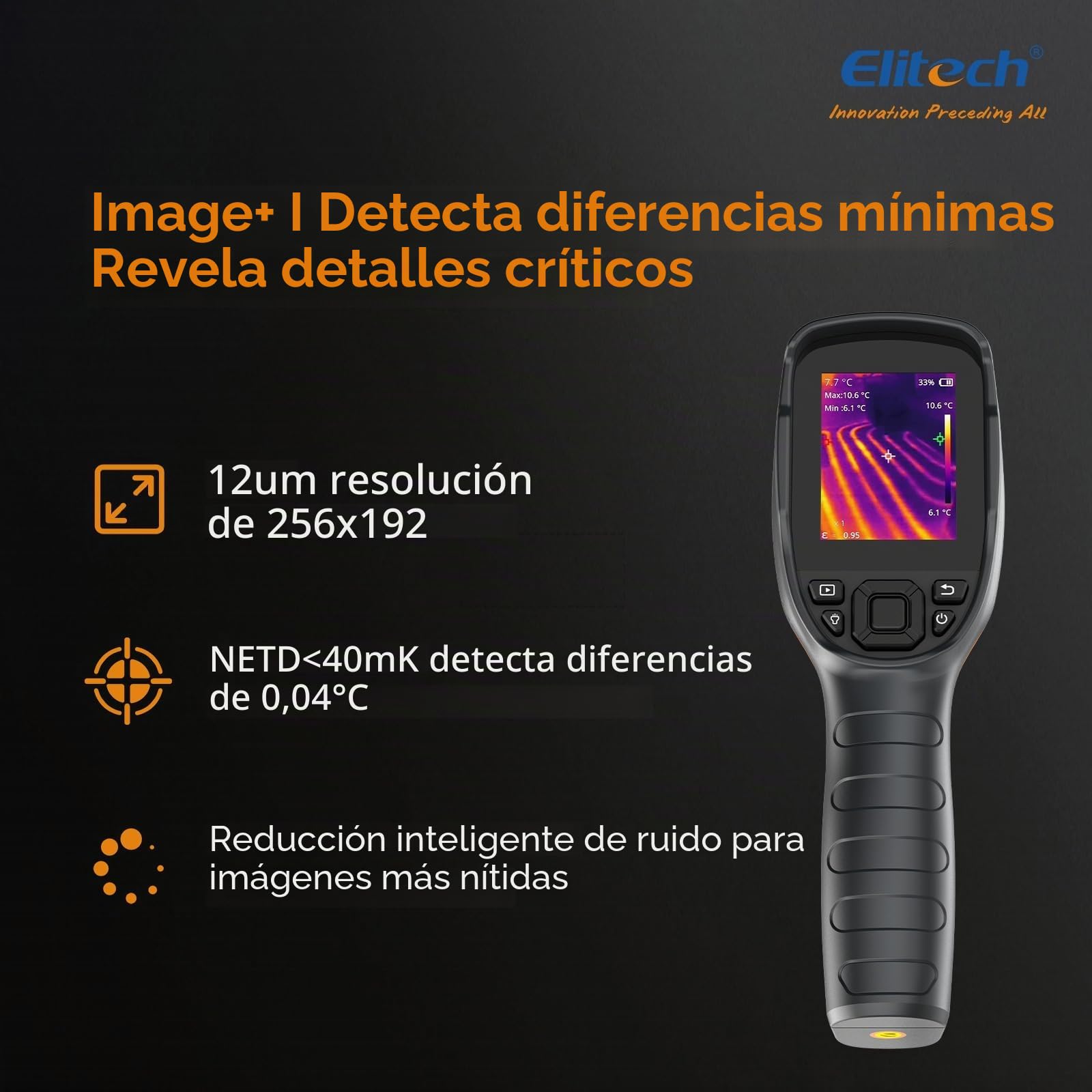 Elitech Cámara Térmica, Resolución IR 256×192, Cámara Visible 2MP, Pantalla LCD de 3,5", Grabación de Vídeo en Tiempo real, Carga USB-C, IP54 para Inspección Eléctrica, HVAC y Construcción TIC-210