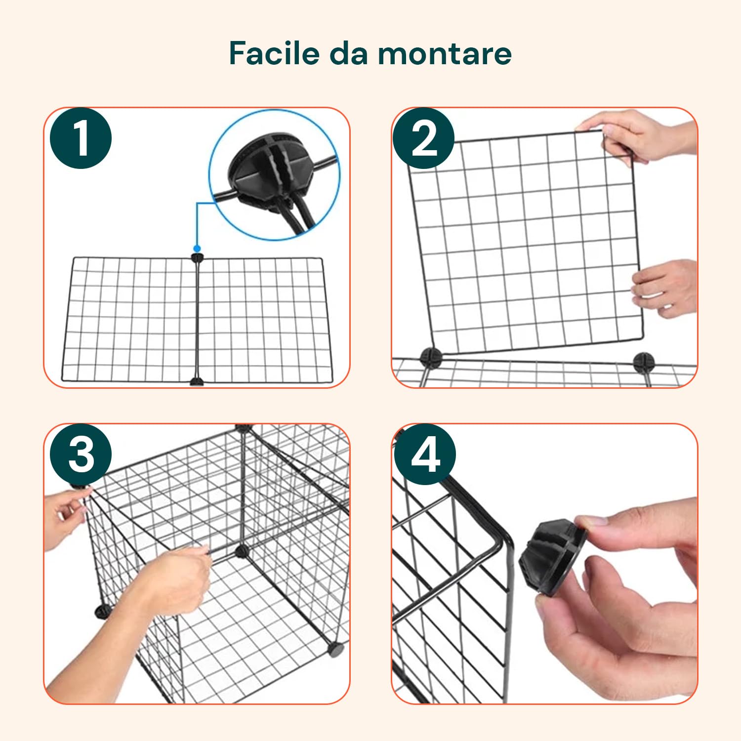 Avilia Scaffale a Rete in Ferro a 4 Ripiani – Scaffali in Metallo Salvaspazio Modulare per Cucina, Bagno e Ufficio - Mobile Scaffale Industrial Nero con Ripiani 35x35cm, Montaggio Senza Attrezzi