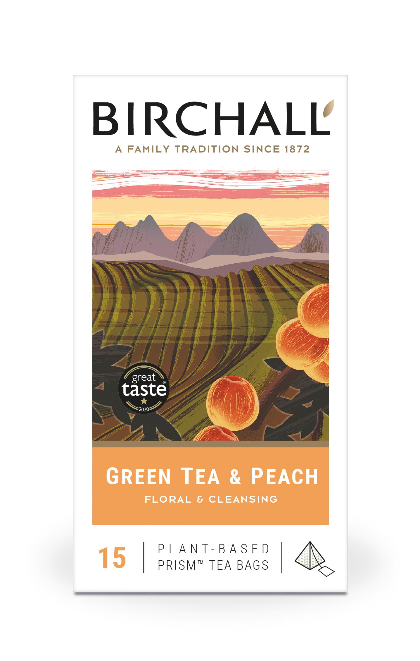 Birchall Green Tea & Peach 15 Plant-Based Prism Tea Bags 37.5g