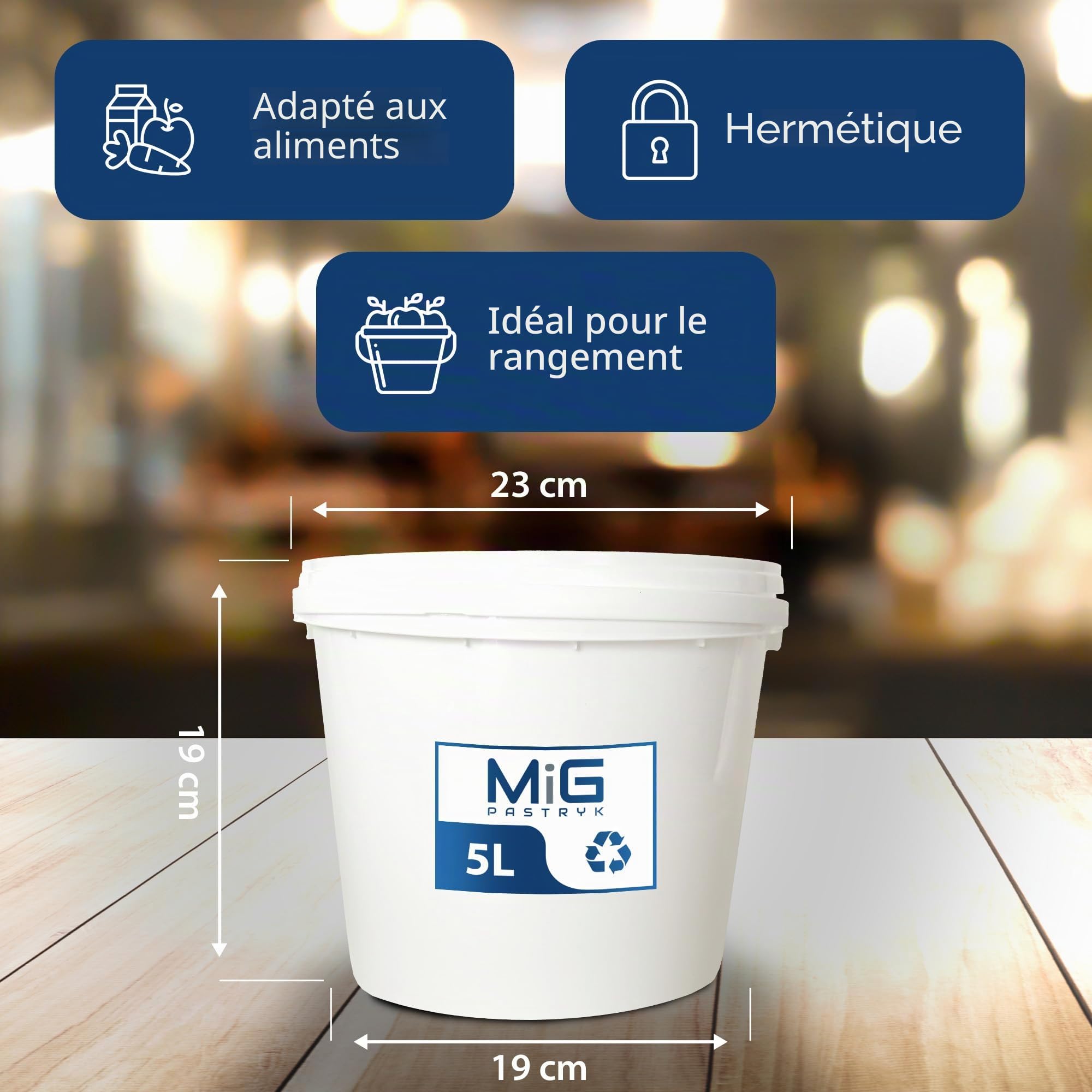 MIG Seau en plastique blanc de 5 L avec couvercle, de qualité alimentaire, empilable, multifonctionnel